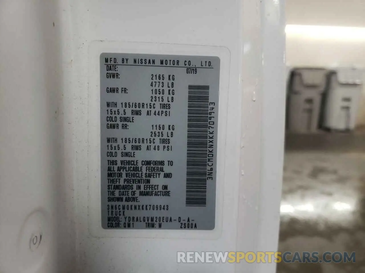 12 Photograph of a damaged car 3N6CM0KNXKK709943 NISSAN NV 2019
