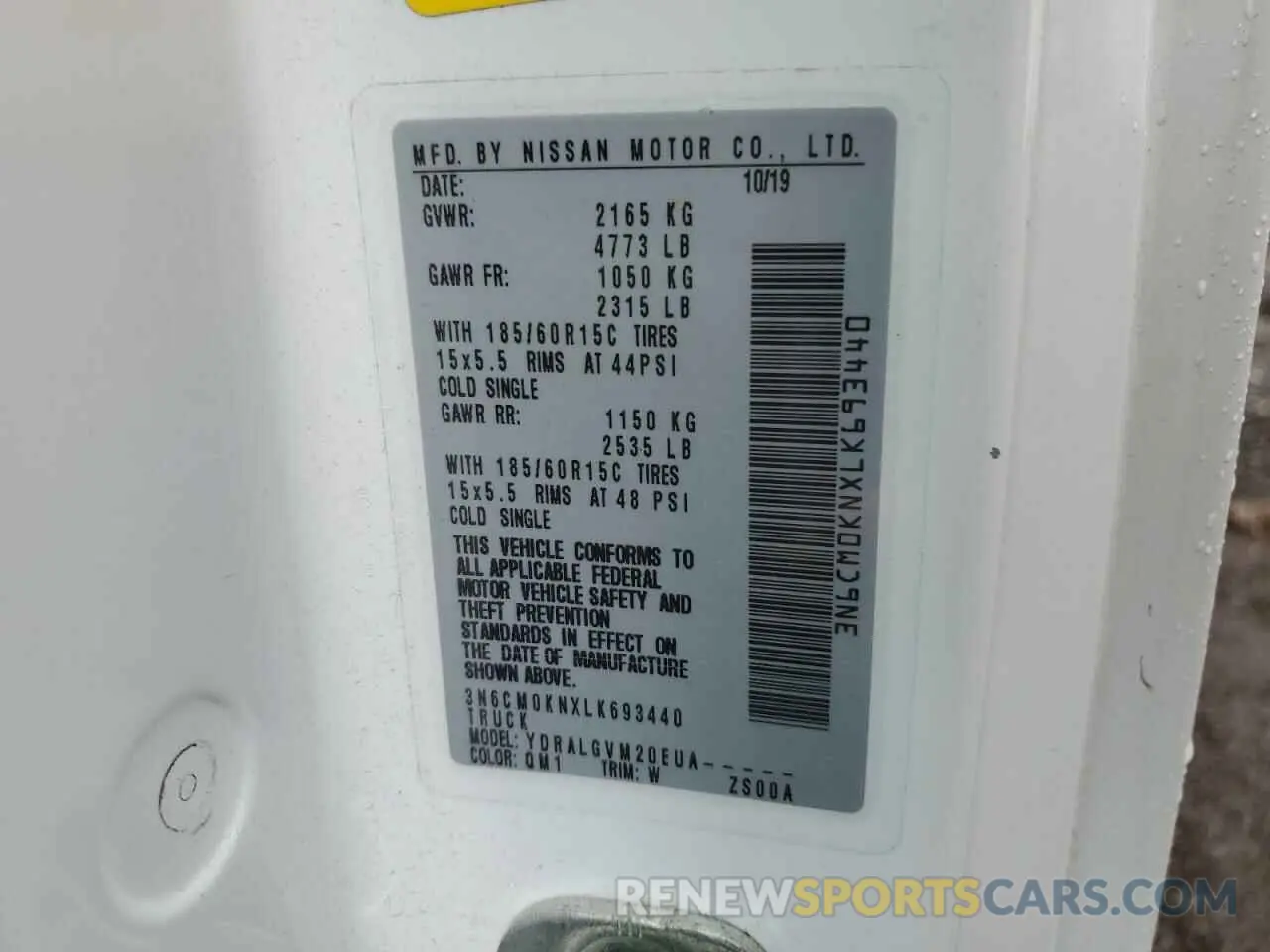 13 Photograph of a damaged car 3N6CM0KNXLK693440 NISSAN NV 2020