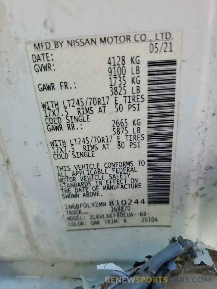 13 Photograph of a damaged car 1N6BF0LY2MN810244 NISSAN NV 2021