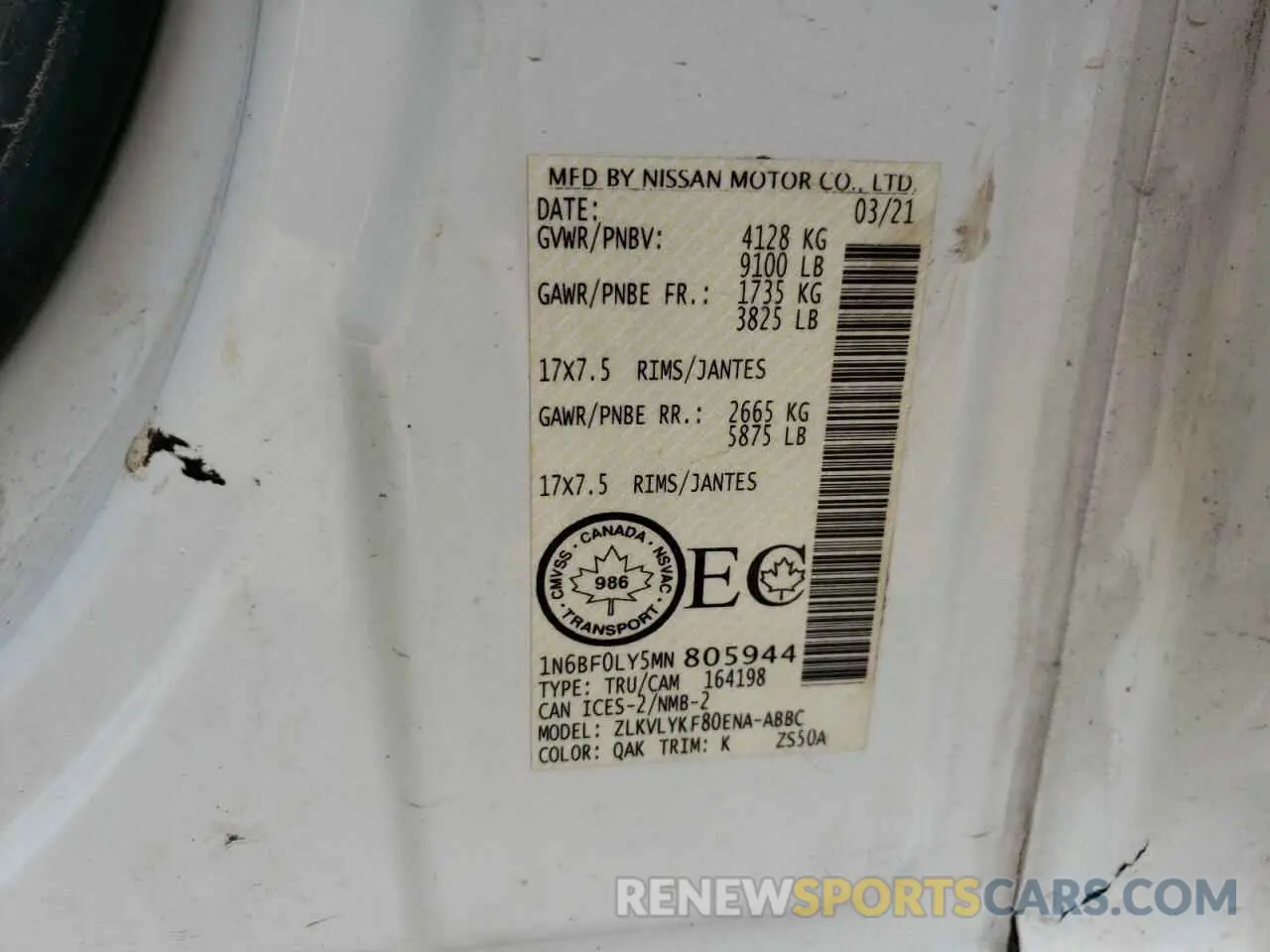 12 Photograph of a damaged car 1N6BF0LY5MN805944 NISSAN NV 2021