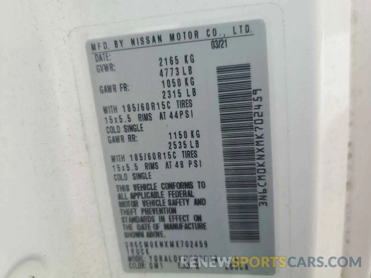 13 Photograph of a damaged car 3N6CM0KNXMK702459 NISSAN NV 2021