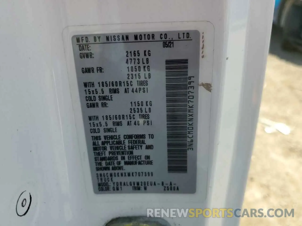 14 Photograph of a damaged car 3N6CM0KNXMK707399 NISSAN NV 2021