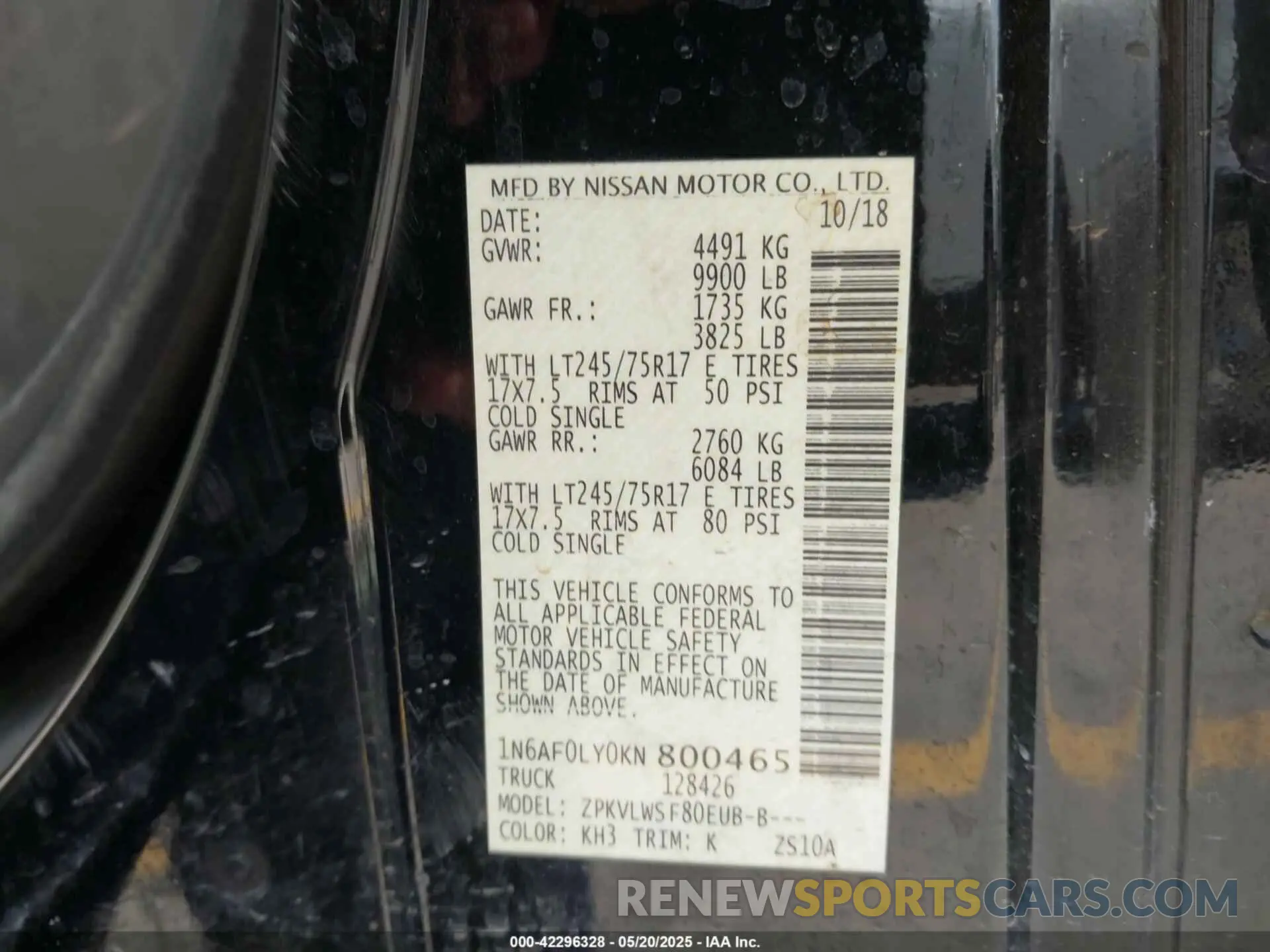 9 Photograph of a damaged car 1N6AF0LY0KN800465 NISSAN NV CARGO 2019