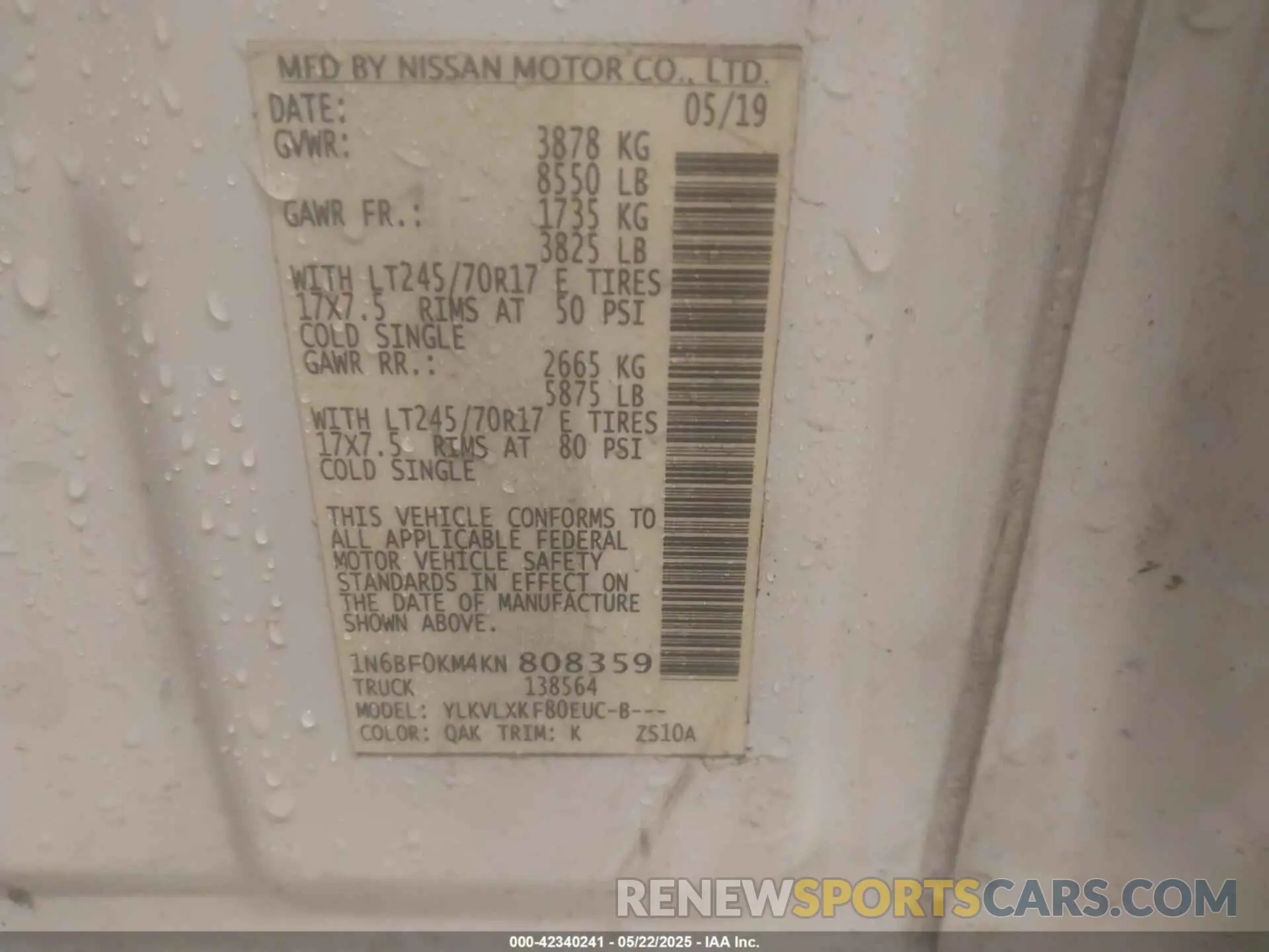 9 Photograph of a damaged car 1N6BF0KM4KN808359 NISSAN NV CARGO NV1500 2019