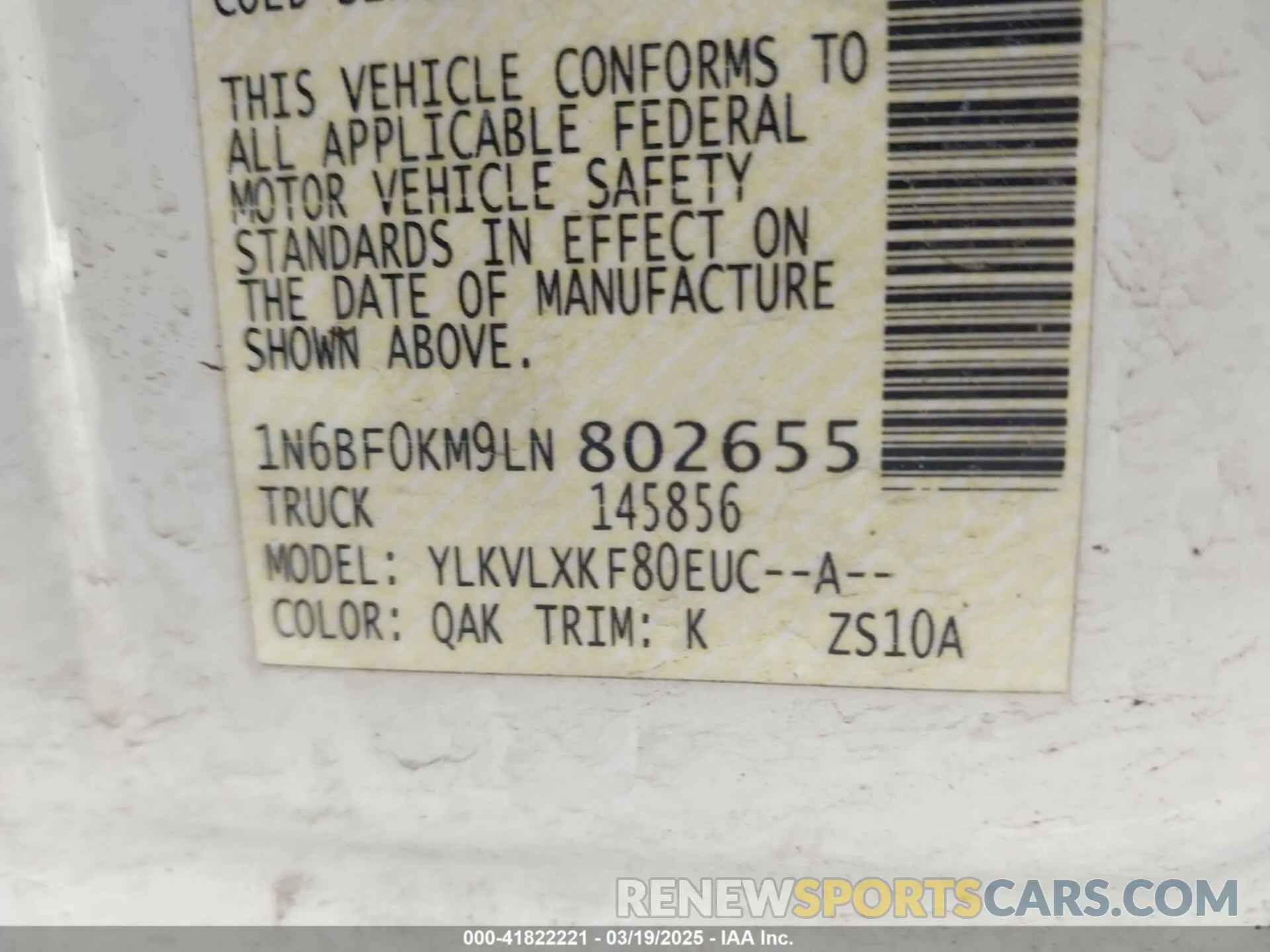 9 Photograph of a damaged car 1N6BF0KM9LN802655 NISSAN NV CARGO NV1500 2020
