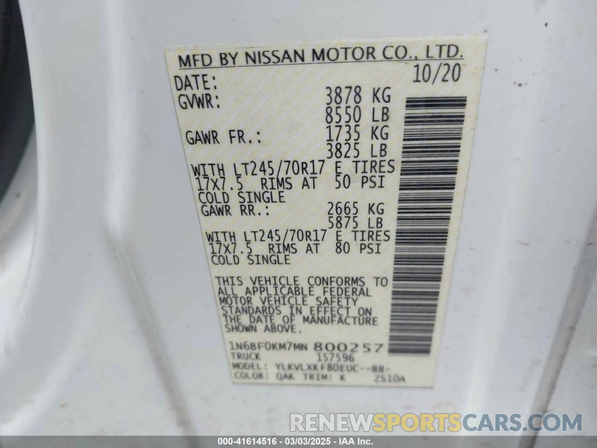 9 Photograph of a damaged car 1N6BF0KM7MN800257 NISSAN NV CARGO NV1500 2021