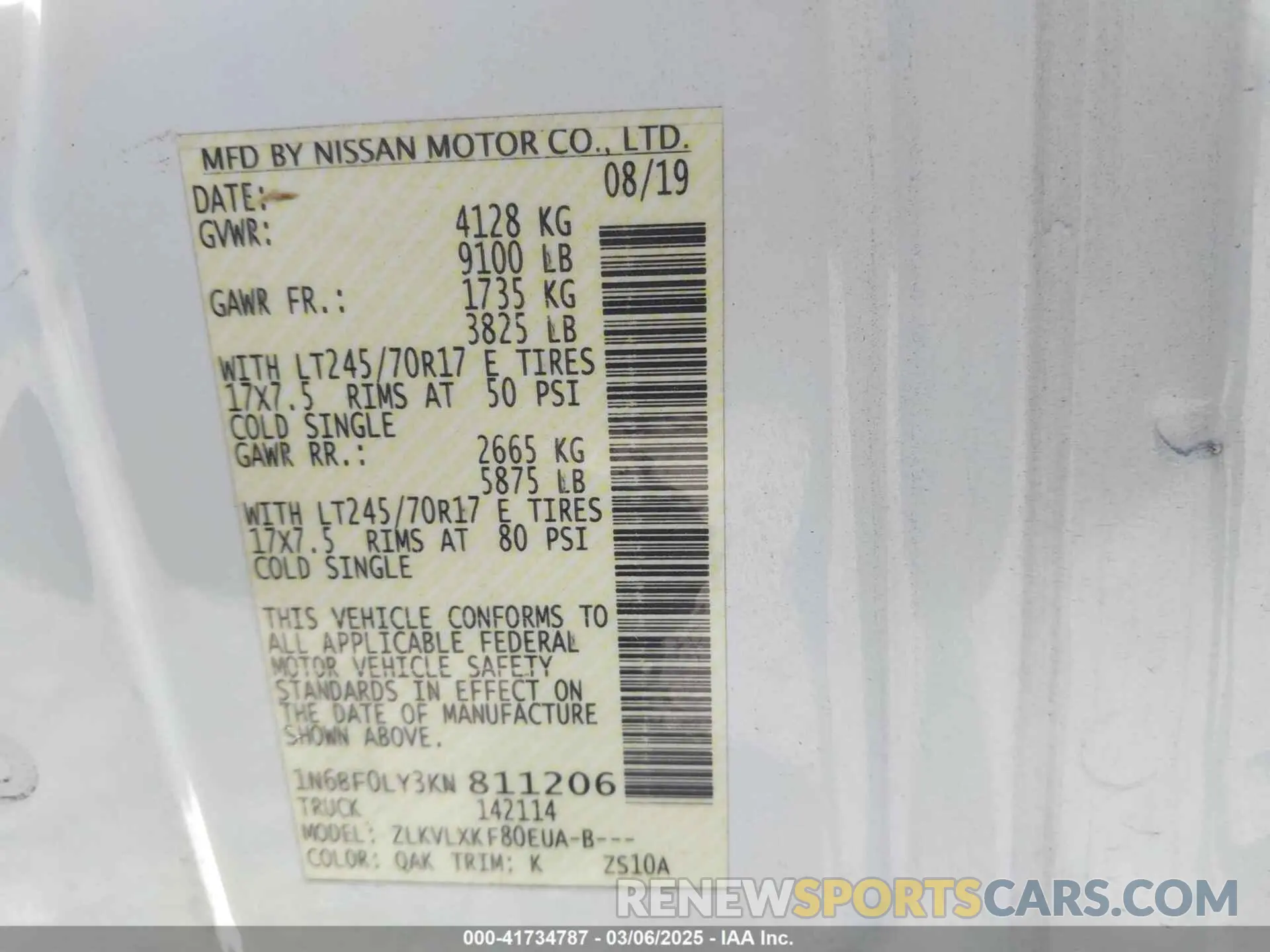 9 Photograph of a damaged car 1N6BF0LY3KN811206 NISSAN NV CARGO NV2500 HD 2019