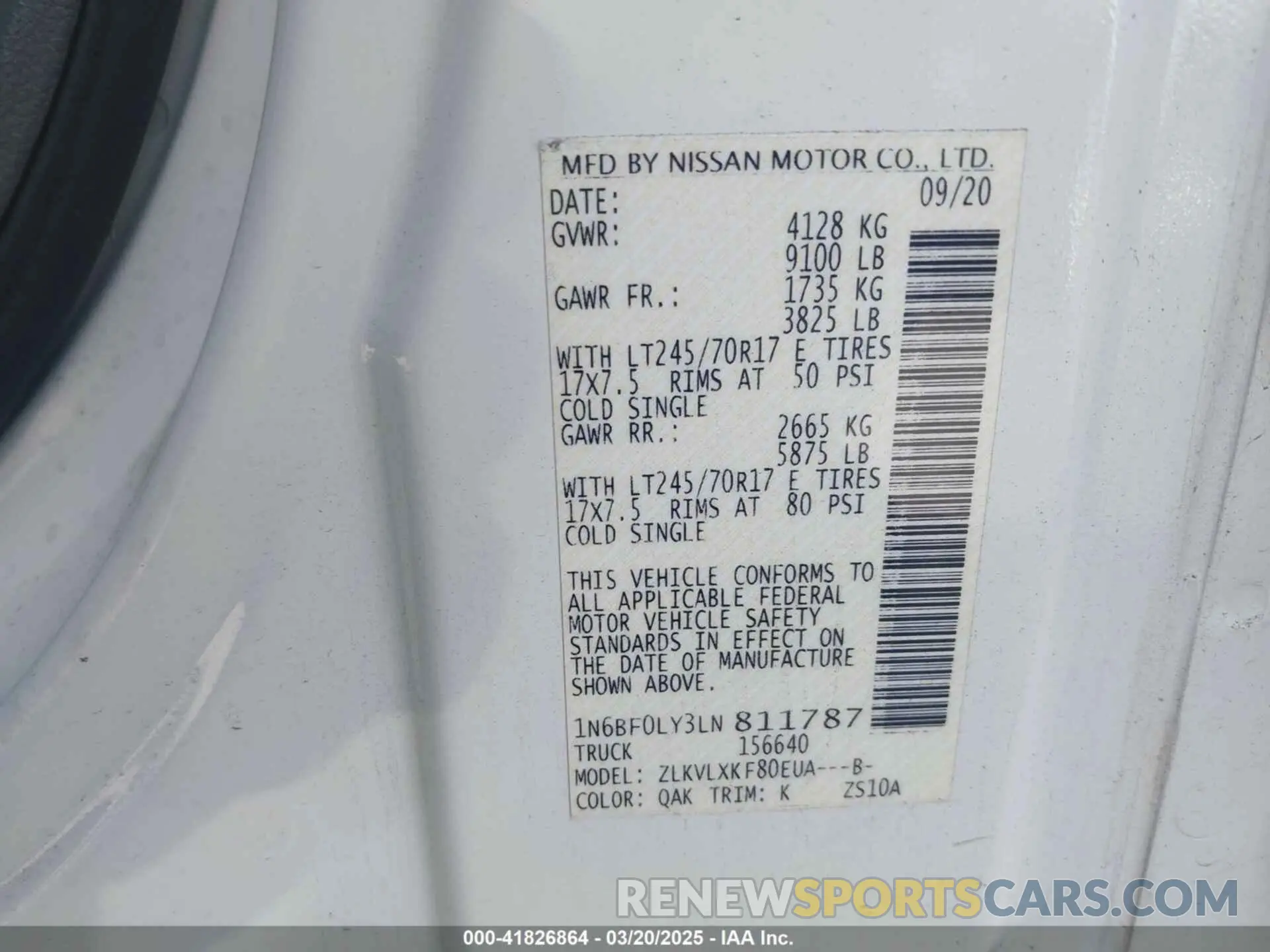 9 Photograph of a damaged car 1N6BF0LY3LN811787 NISSAN NV CARGO NV2500 HD 2020