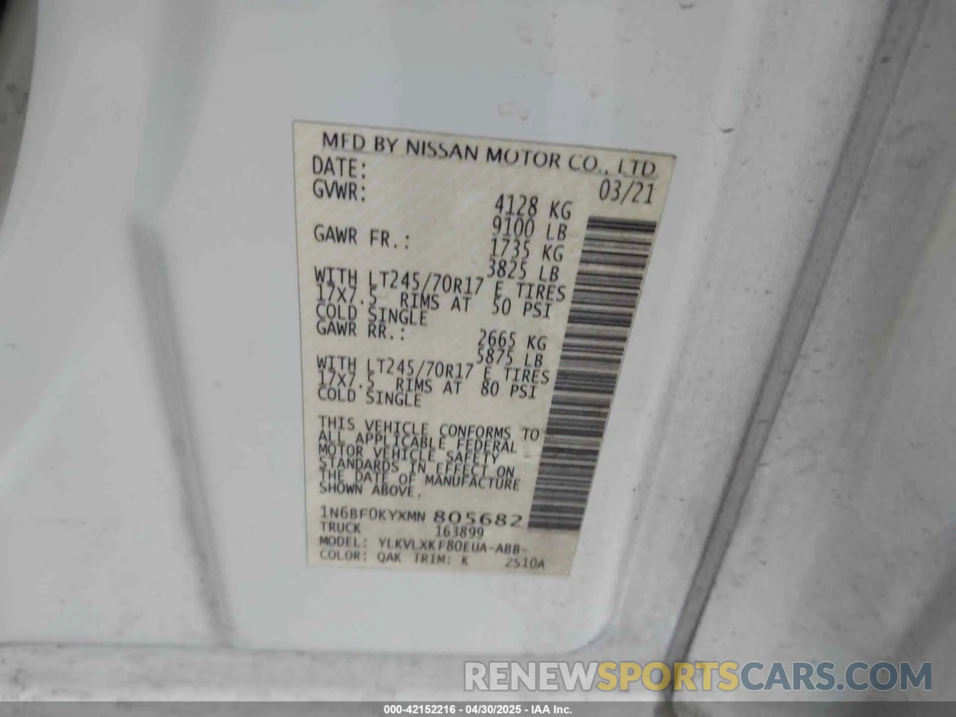 9 Photograph of a damaged car 1N6BF0KYXMN805682 NISSAN NV CARGO NV2500 HD 2021