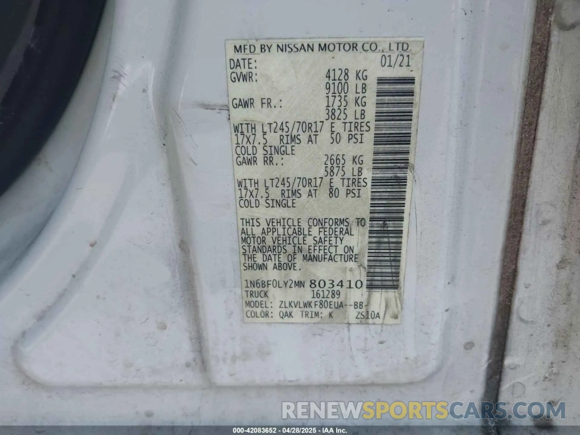 9 Photograph of a damaged car 1N6BF0LY2MN803410 NISSAN NV CARGO NV2500 HD 2021