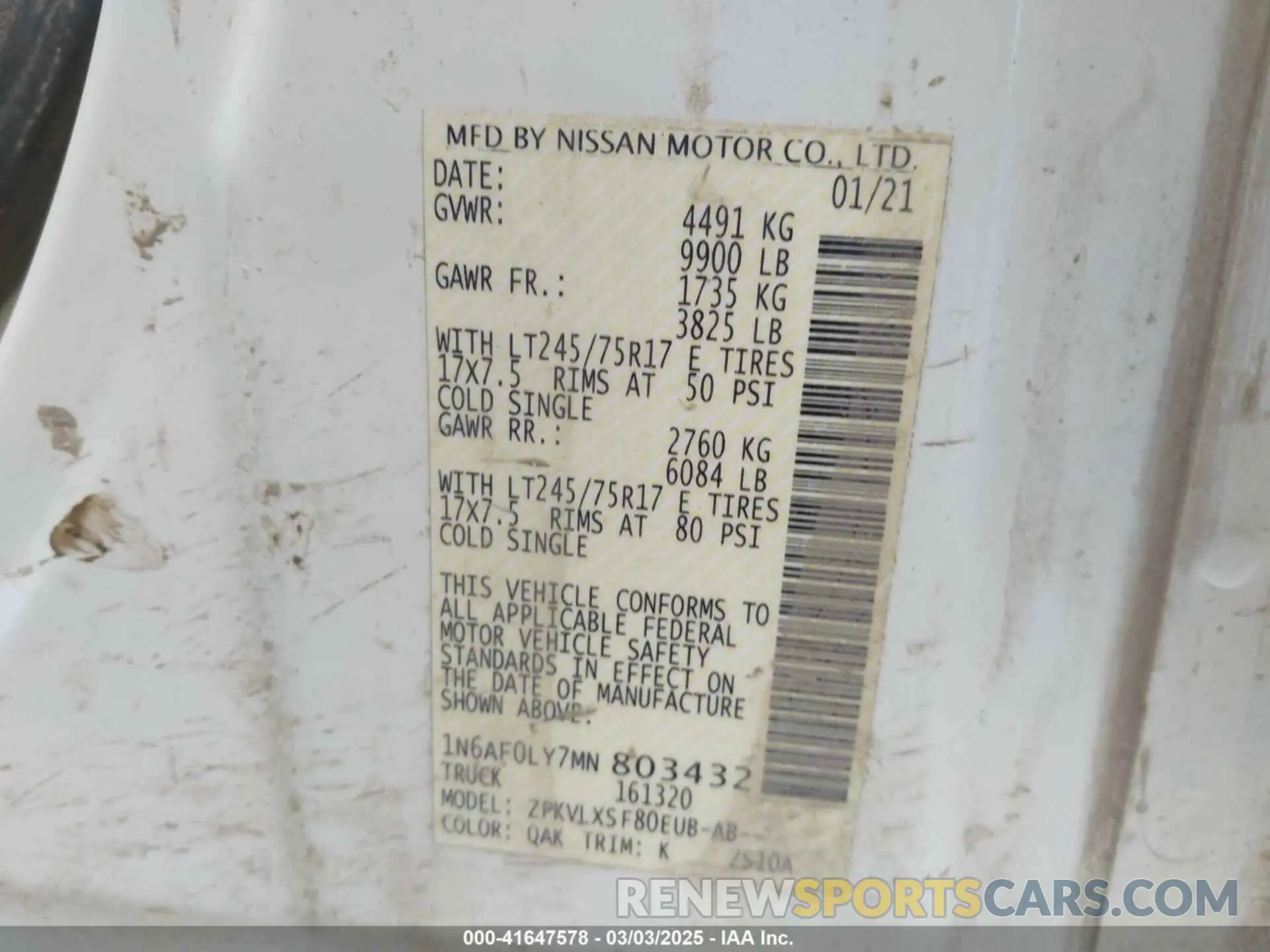 9 Photograph of a damaged car 1N6AF0LY7MN803432 NISSAN NV CARGO NV3500 HD 2021