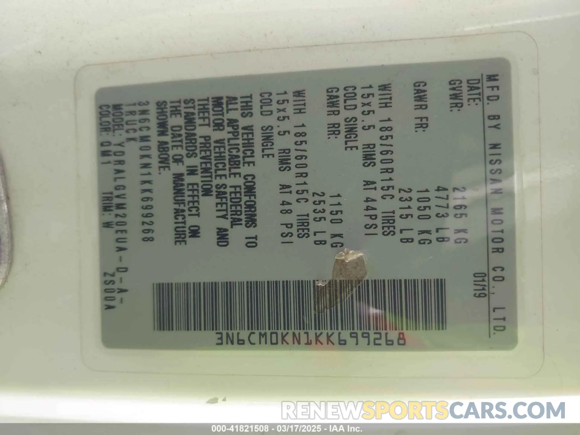 9 Photograph of a damaged car 3N6CM0KN1KK699268 NISSAN NV200 2019