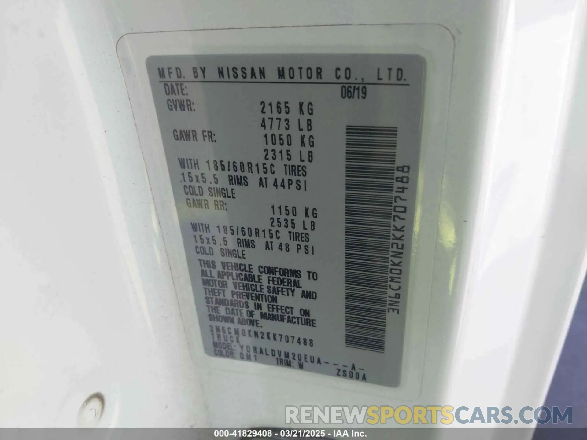 9 Photograph of a damaged car 3N6CM0KN2KK707488 NISSAN NV200 2019