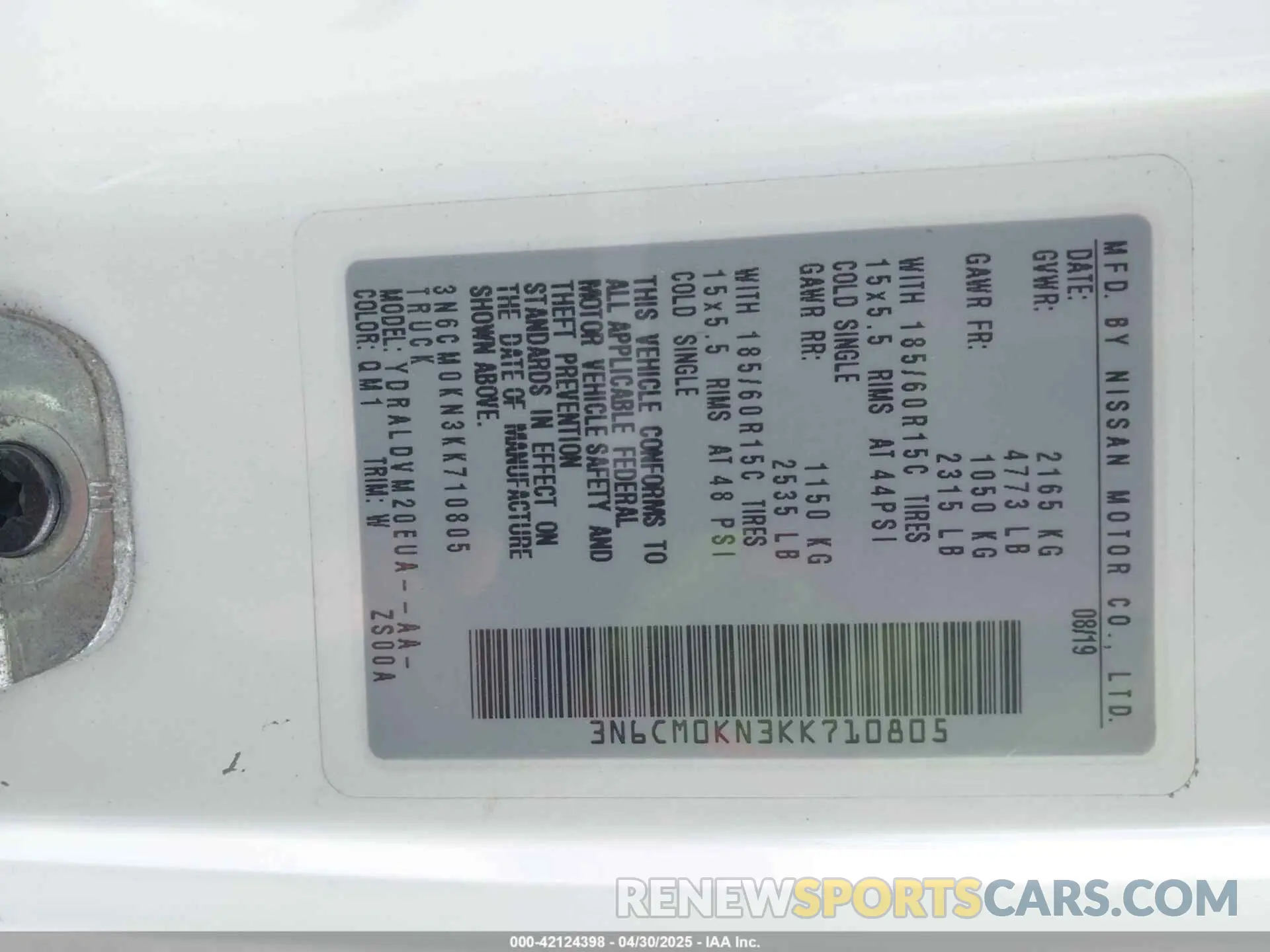 9 Photograph of a damaged car 3N6CM0KN3KK710805 NISSAN NV200 2019
