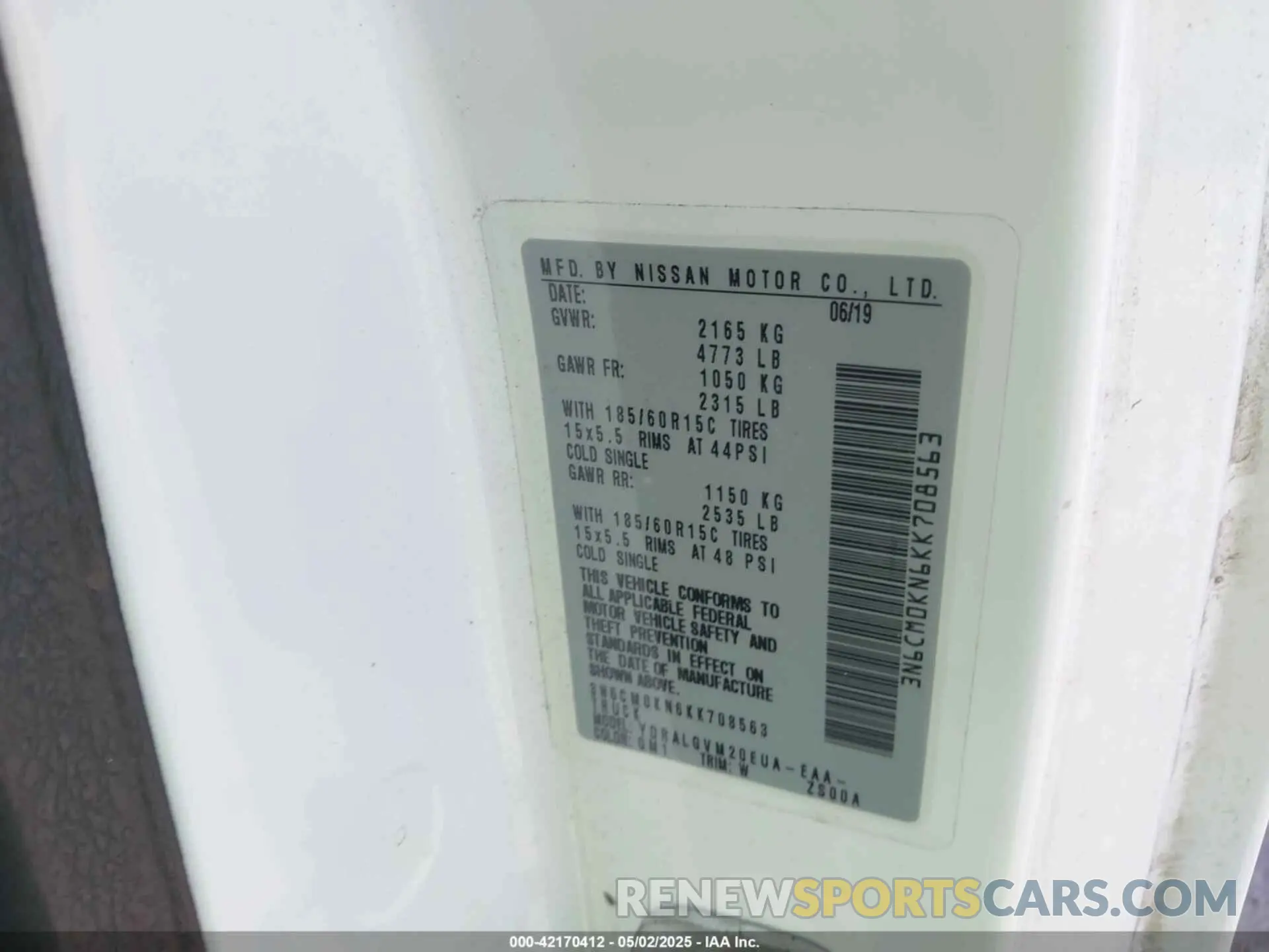 9 Photograph of a damaged car 3N6CM0KN6KK708563 NISSAN NV200 2019