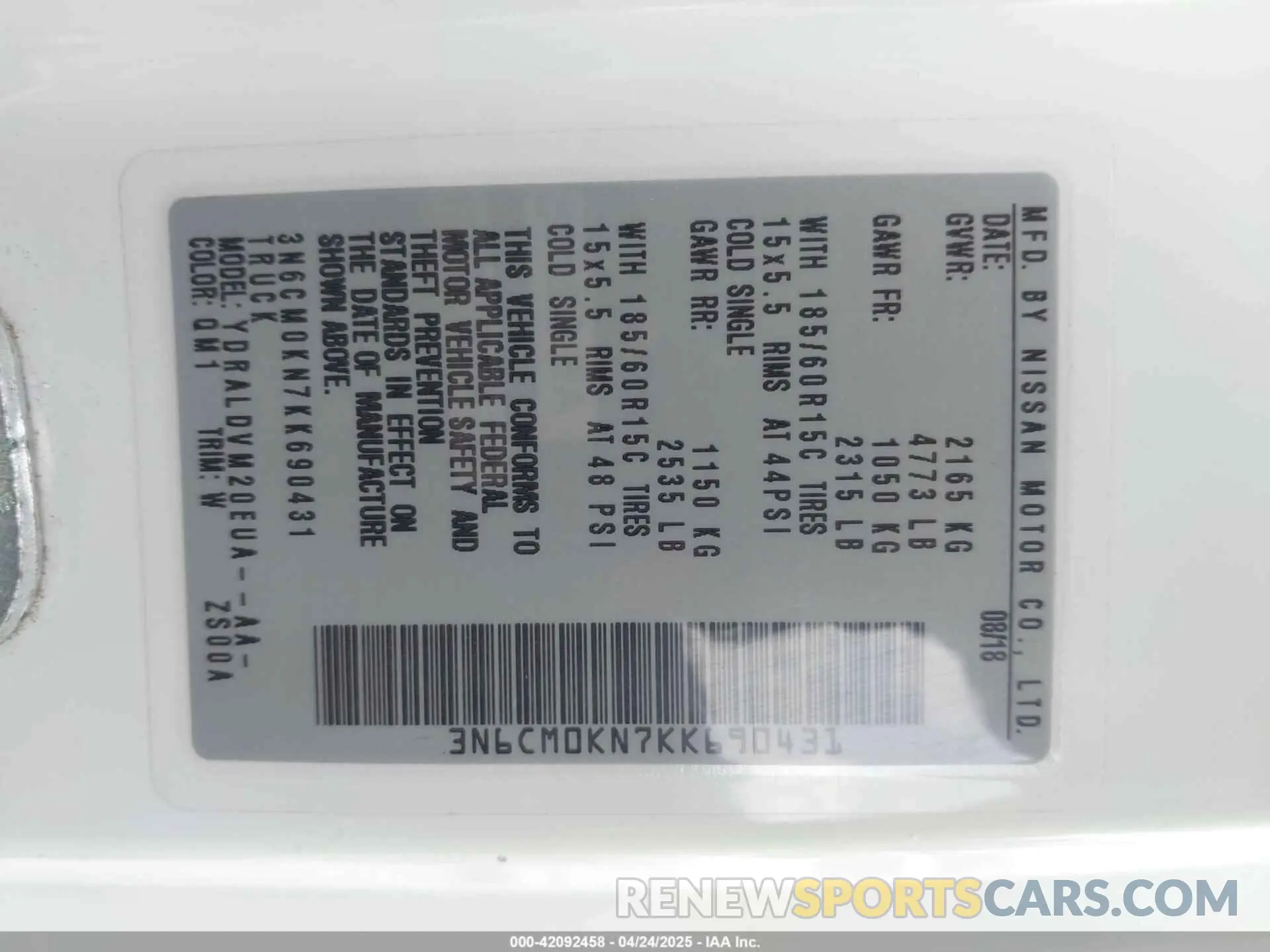 9 Photograph of a damaged car 3N6CM0KN7KK690431 NISSAN NV200 2019