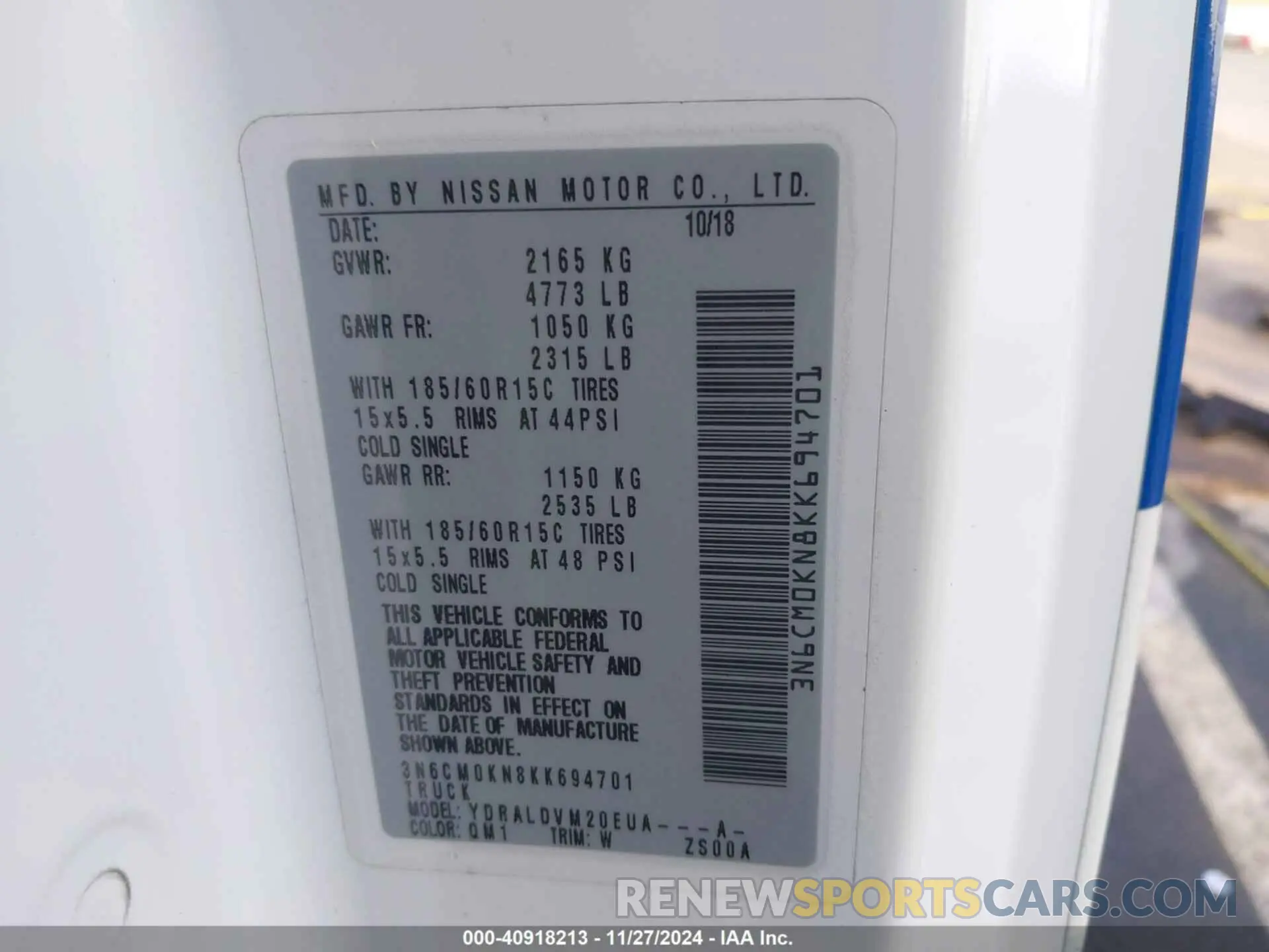 9 Photograph of a damaged car 3N6CM0KN8KK694701 NISSAN NV200 2019