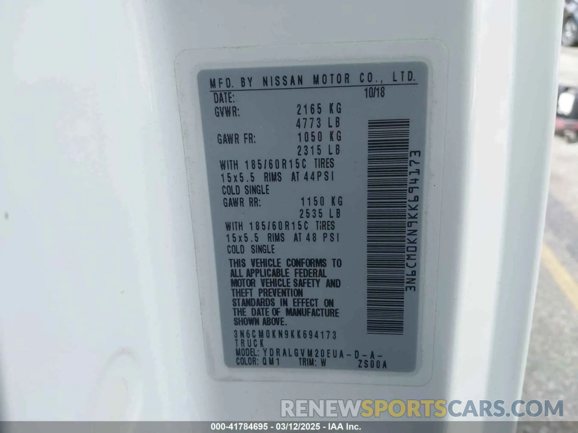 9 Photograph of a damaged car 3N6CM0KN9KK694173 NISSAN NV200 2019