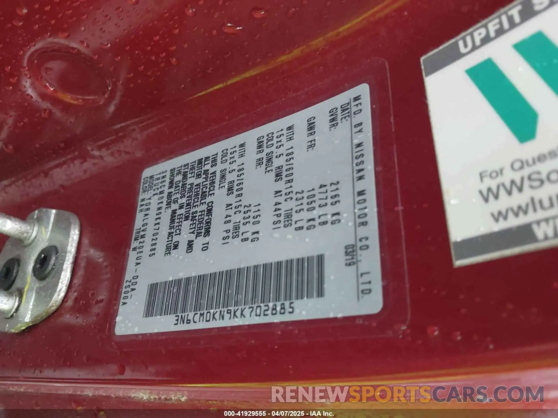 9 Photograph of a damaged car 3N6CM0KN9KK702885 NISSAN NV200 2019