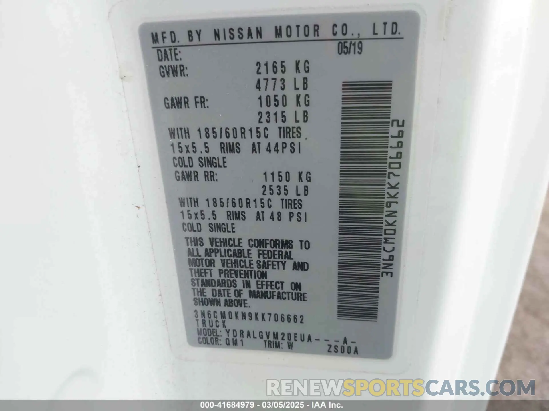 9 Photograph of a damaged car 3N6CM0KN9KK706662 NISSAN NV200 2019