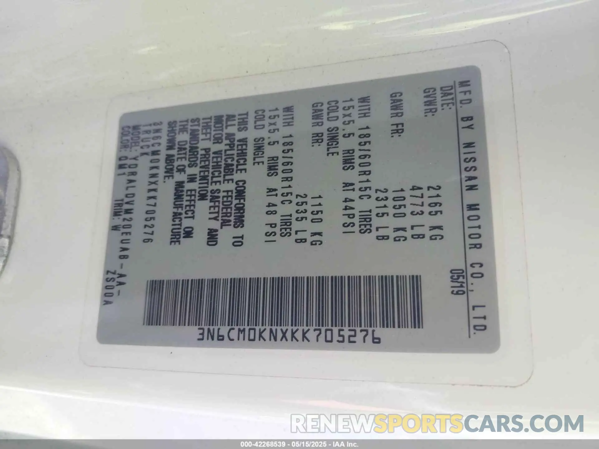 9 Photograph of a damaged car 3N6CM0KNXKK705276 NISSAN NV200 2019