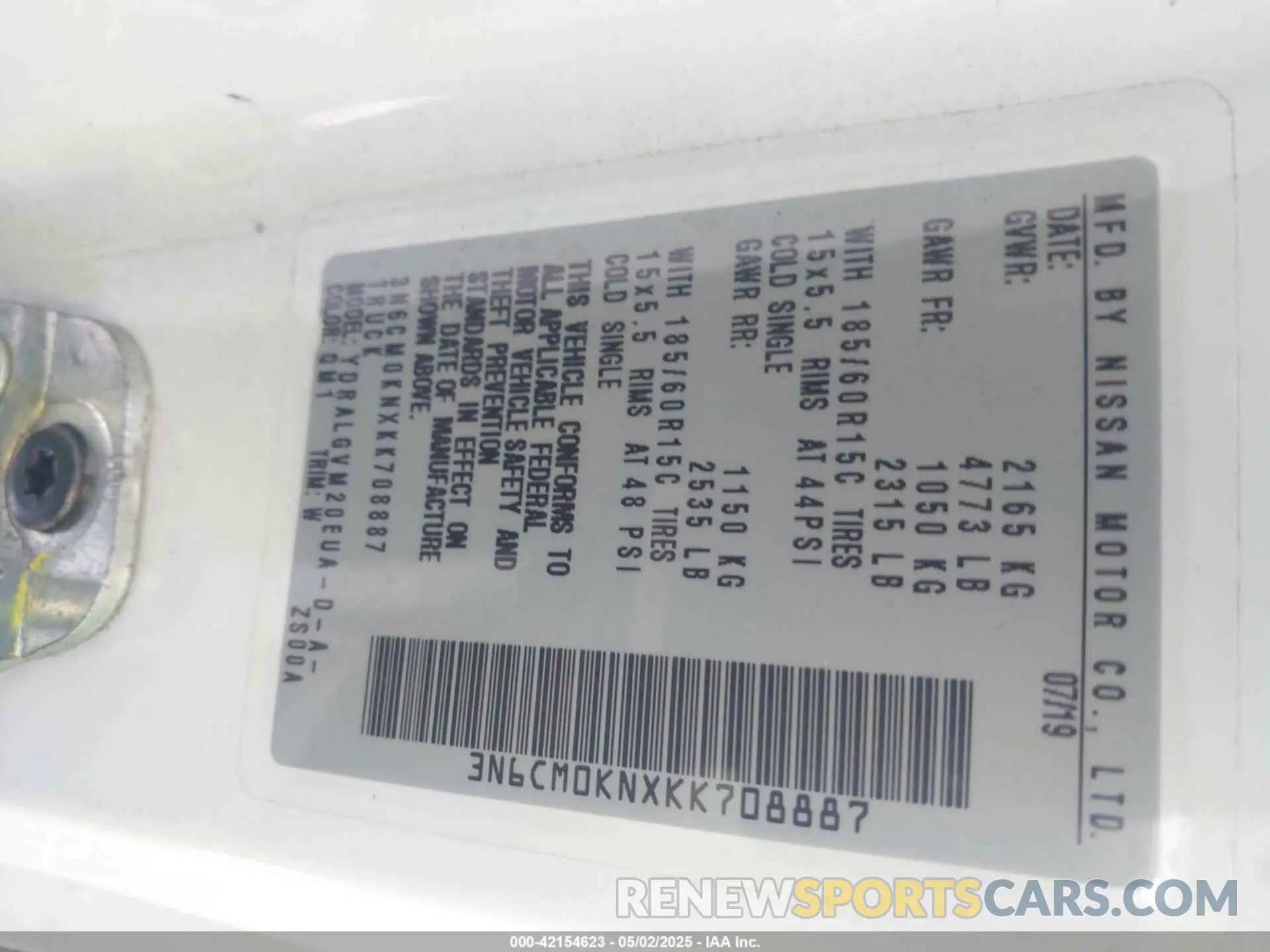 9 Photograph of a damaged car 3N6CM0KNXKK708887 NISSAN NV200 2019