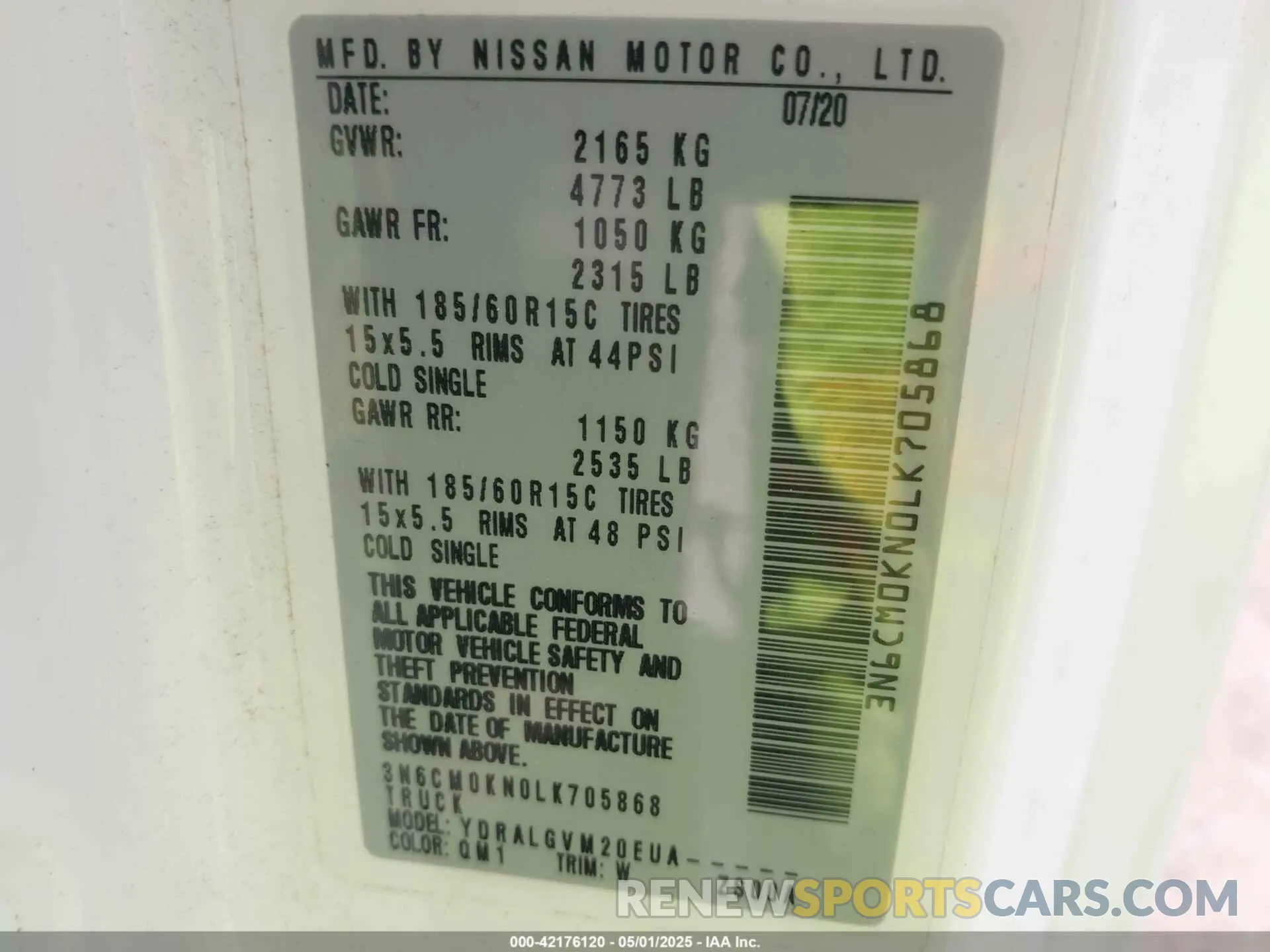 9 Photograph of a damaged car 3N6CM0KN0LK705868 NISSAN NV200  CARGO 2020