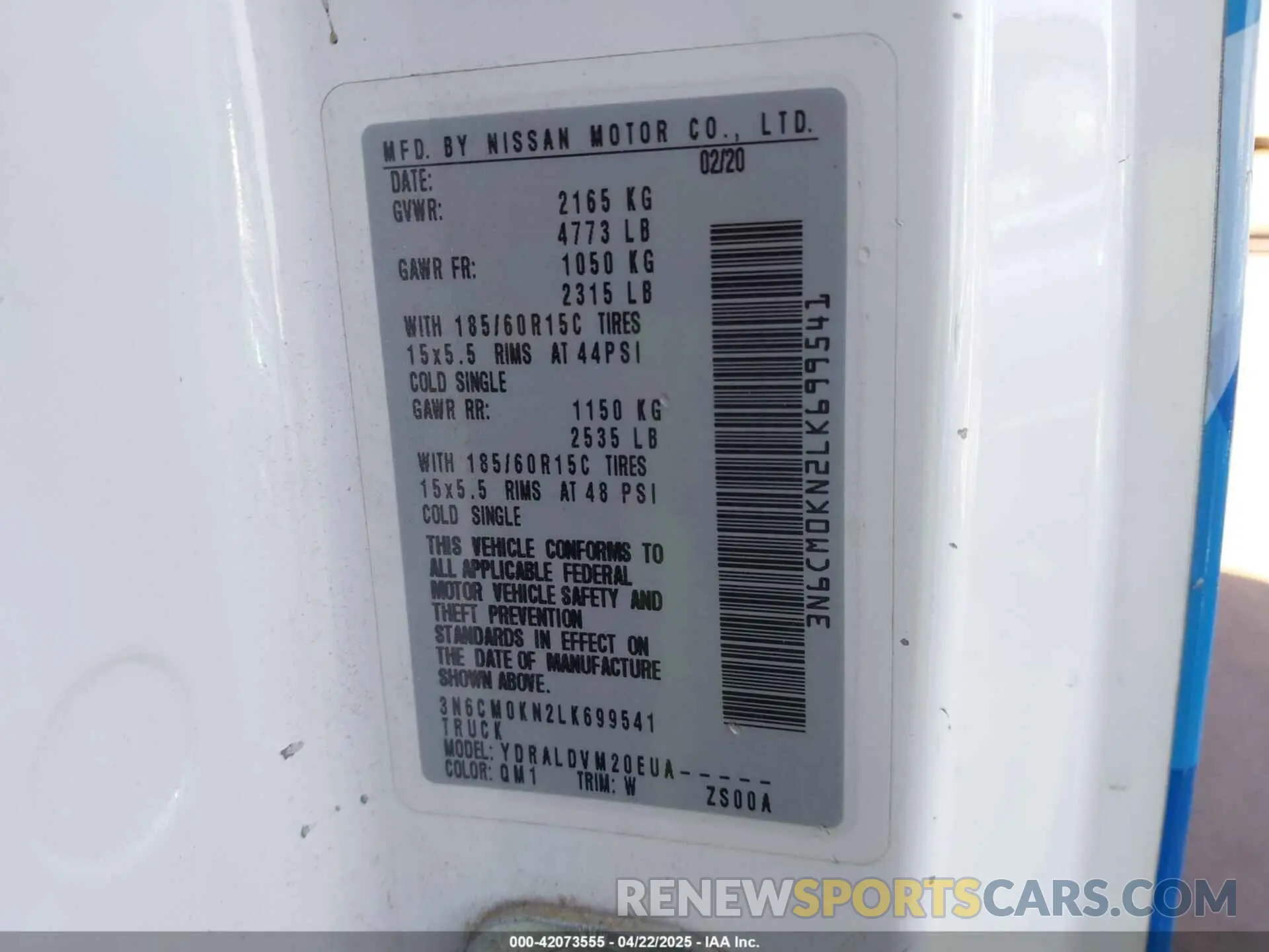 9 Photograph of a damaged car 3N6CM0KN2LK699541 NISSAN NV200  CARGO 2020