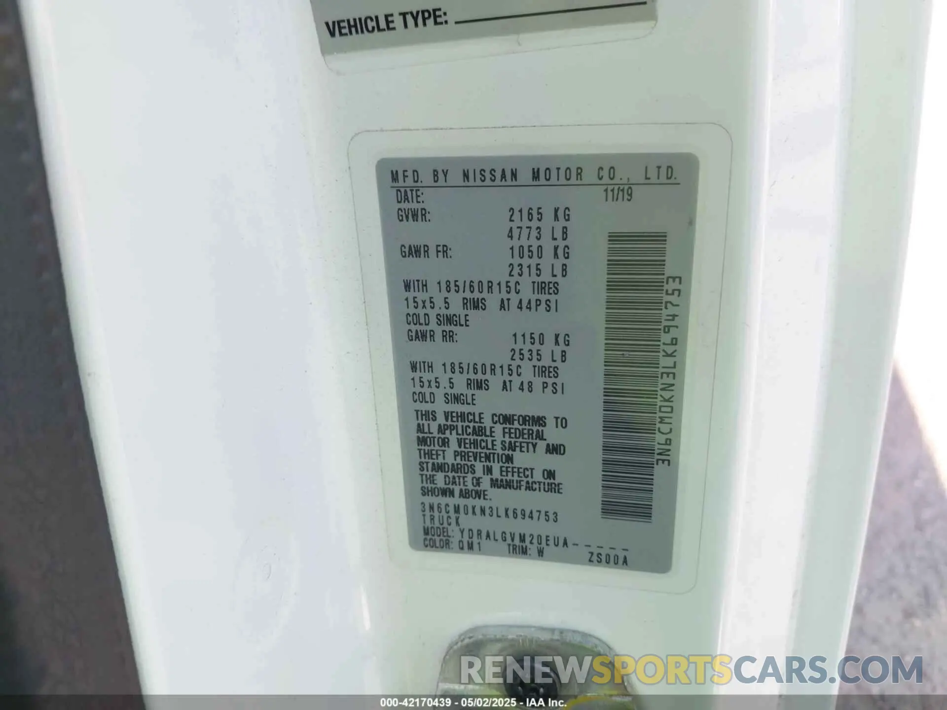 9 Photograph of a damaged car 3N6CM0KN3LK694753 NISSAN NV200  CARGO 2020
