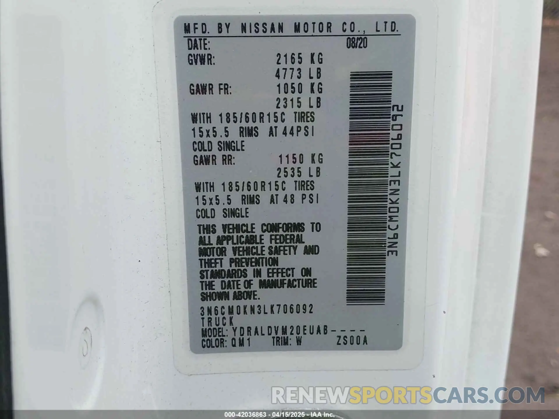 9 Photograph of a damaged car 3N6CM0KN3LK706092 NISSAN NV200  CARGO 2020