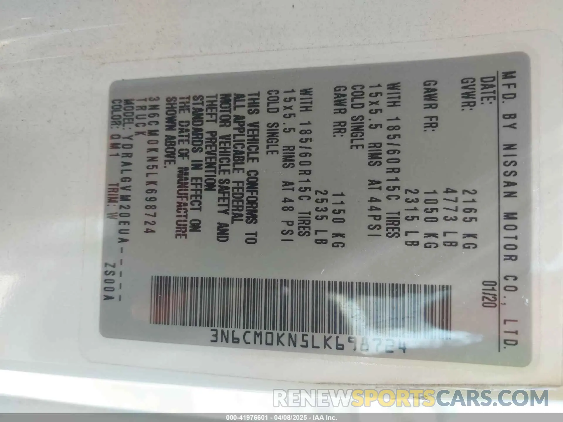 9 Photograph of a damaged car 3N6CM0KN5LK698724 NISSAN NV200  CARGO 2020