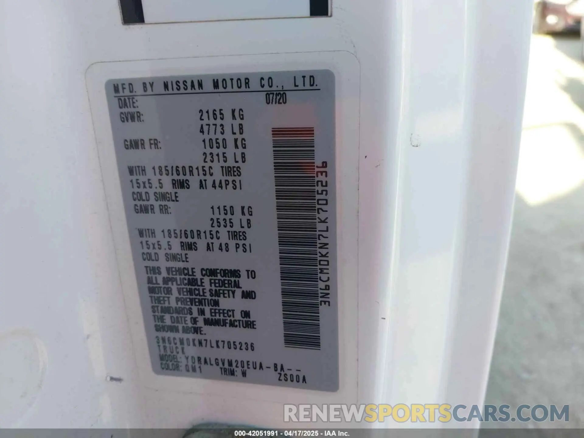 9 Photograph of a damaged car 3N6CM0KN7LK705236 NISSAN NV200  CARGO 2020