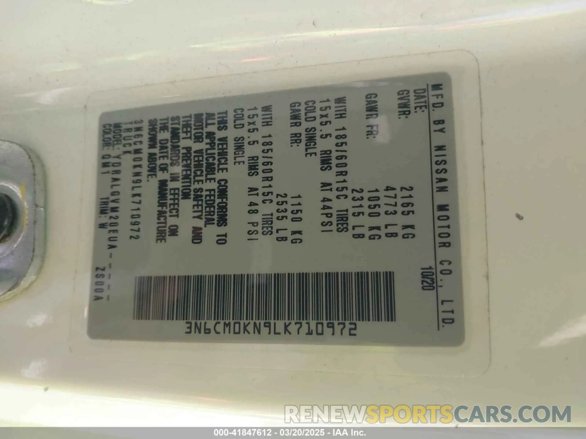 9 Photograph of a damaged car 3N6CM0KN9LK71O972 NISSAN NV200  CARGO 2020