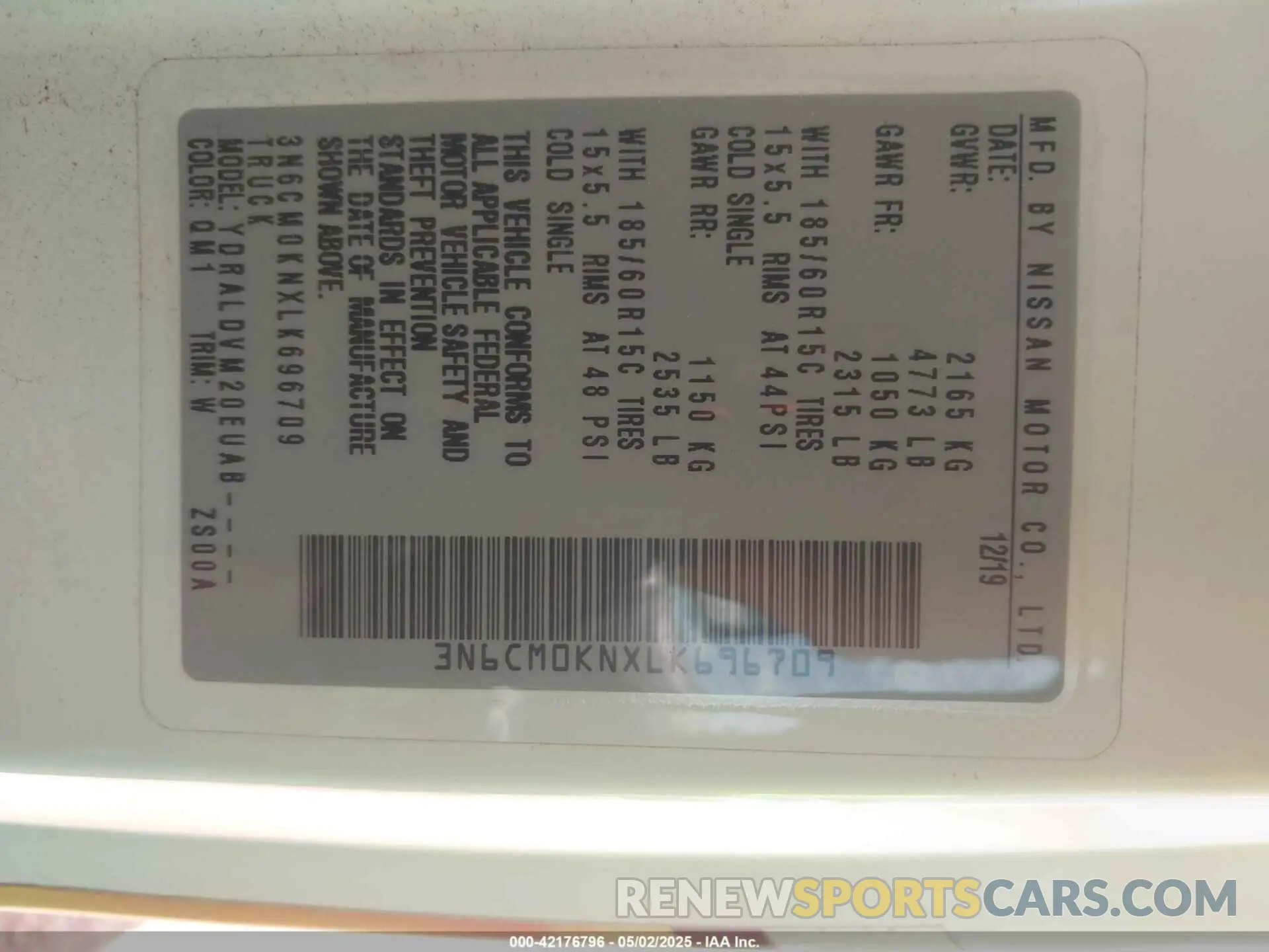 9 Photograph of a damaged car 3N6CM0KNXLK696709 NISSAN NV200  CARGO 2020