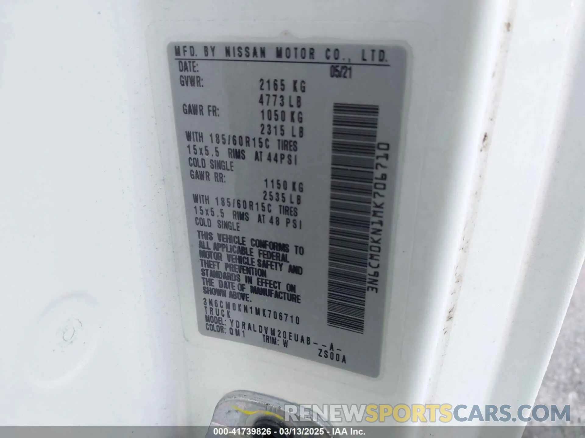 9 Photograph of a damaged car 3N6CM0KN1MK706710 NISSAN NV200  CARGO 2021