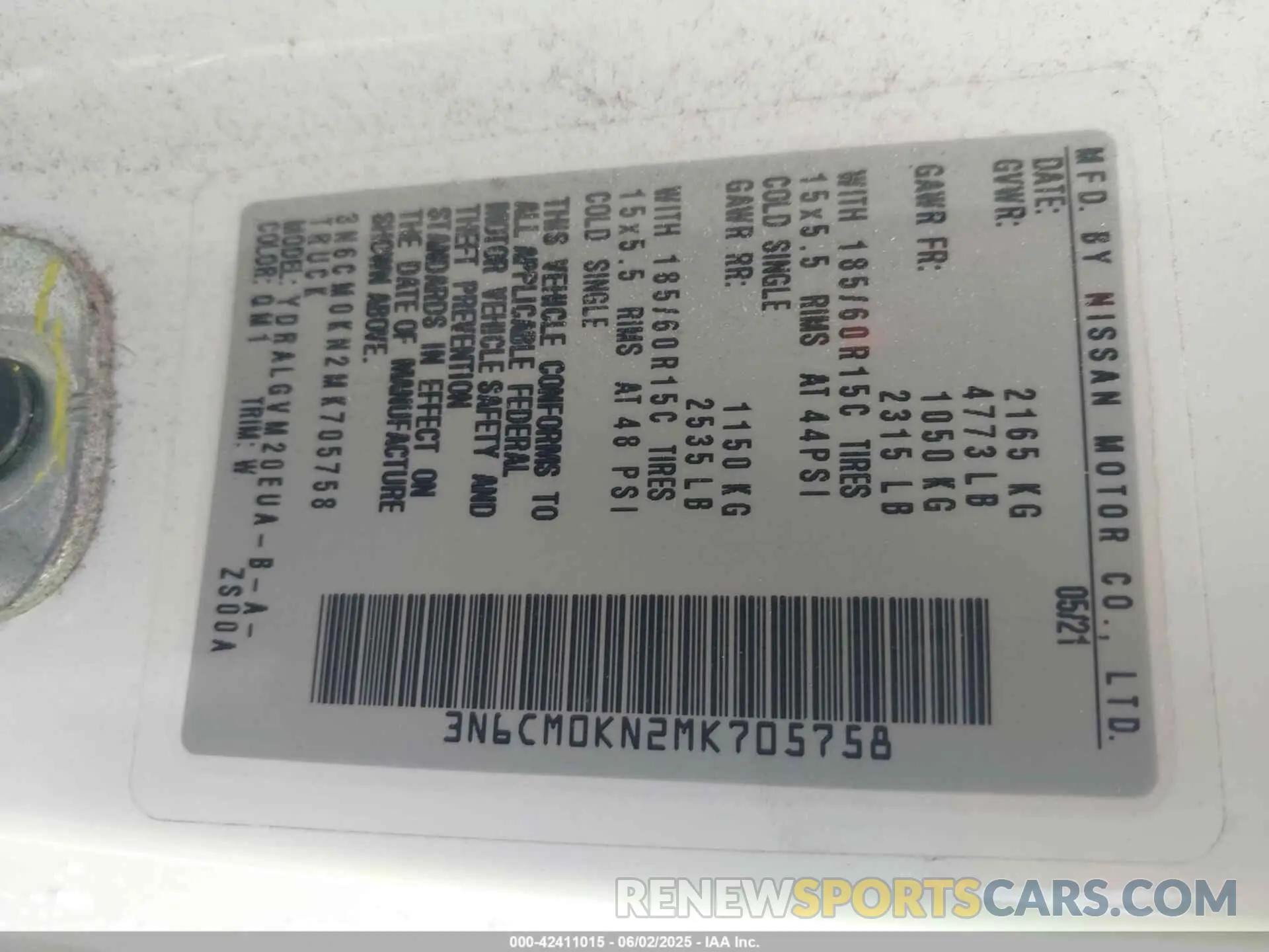9 Photograph of a damaged car 3N6CM0KN2MK705758 NISSAN NV200  CARGO 2021