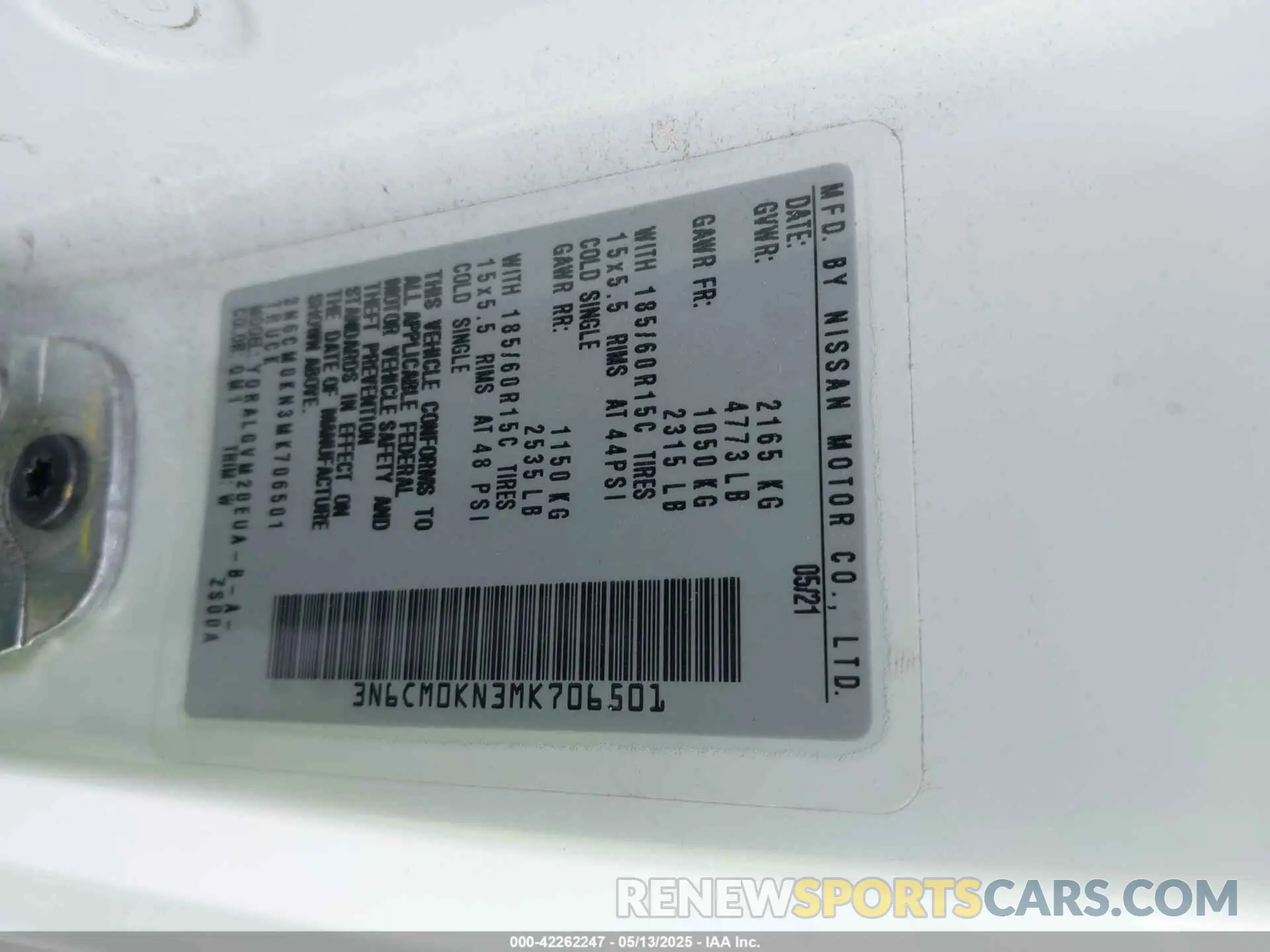 9 Photograph of a damaged car 3N6CM0KN3MK706501 NISSAN NV200  CARGO 2021