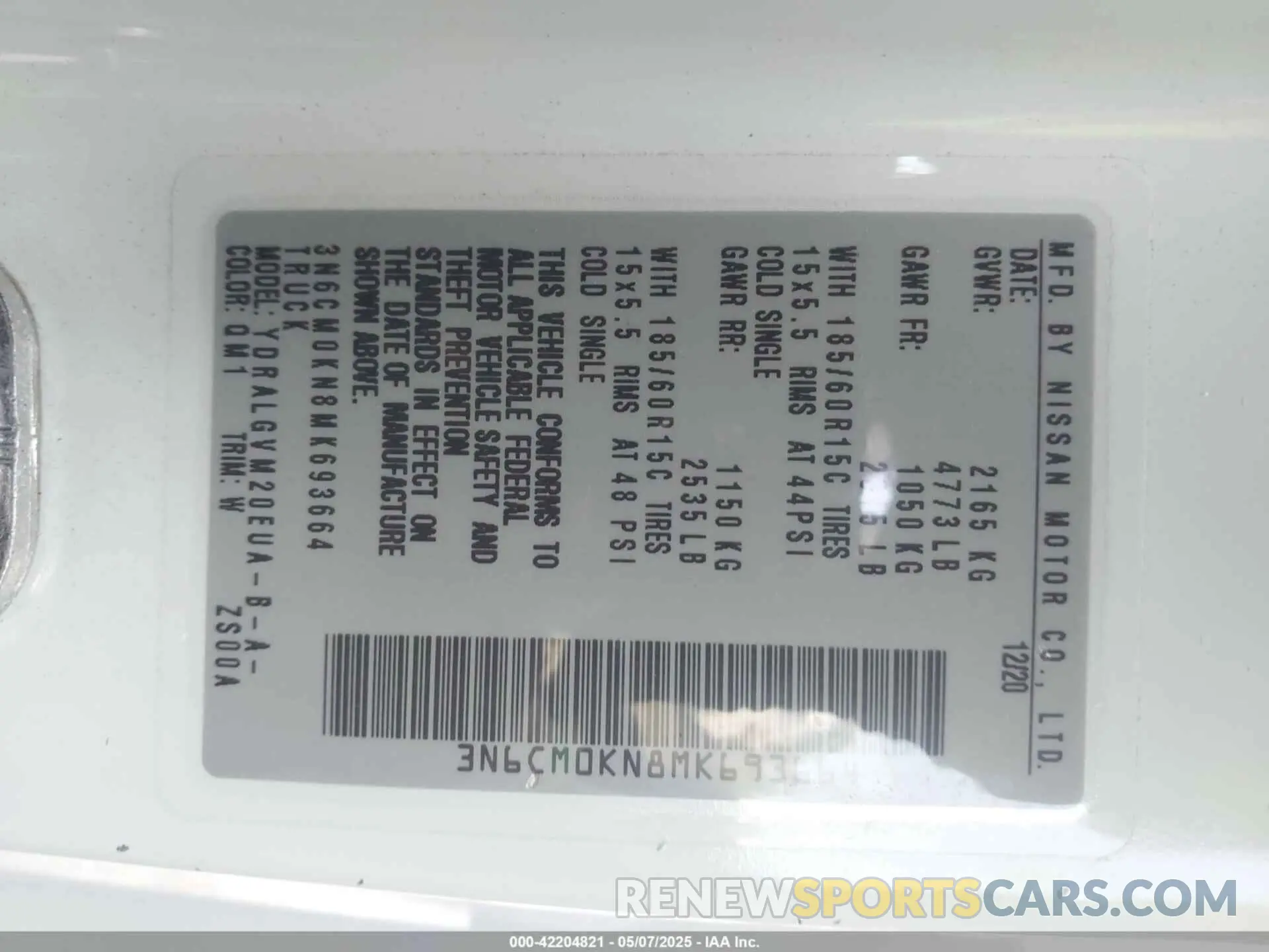 9 Photograph of a damaged car 3N6CM0KN8MK693664 NISSAN NV200  CARGO 2021
