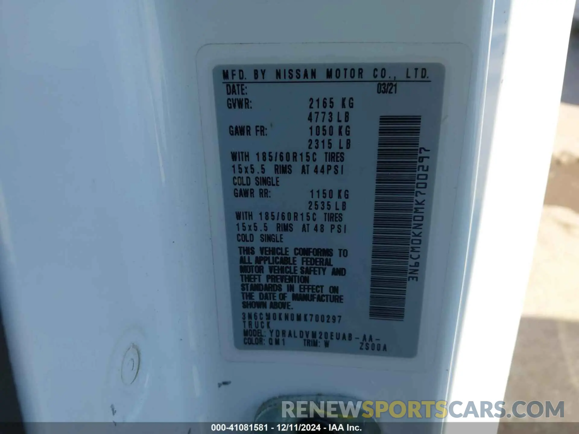 9 Photograph of a damaged car 3N6CM0KN0MK700297 NISSAN NV200 COMPACT CARGO 2021