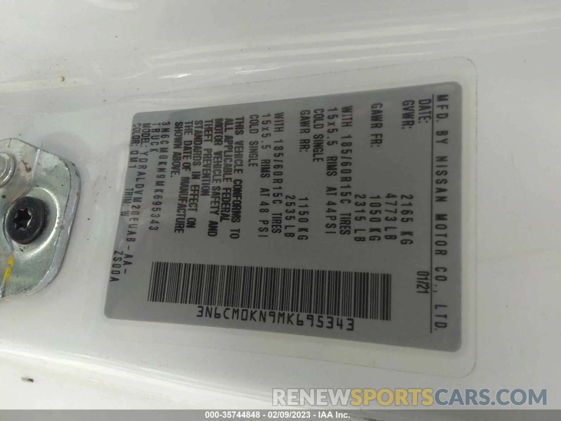 9 Photograph of a damaged car 3N6CM0KN9MK695343 NISSAN NV200 COMPACT CARGO 2021