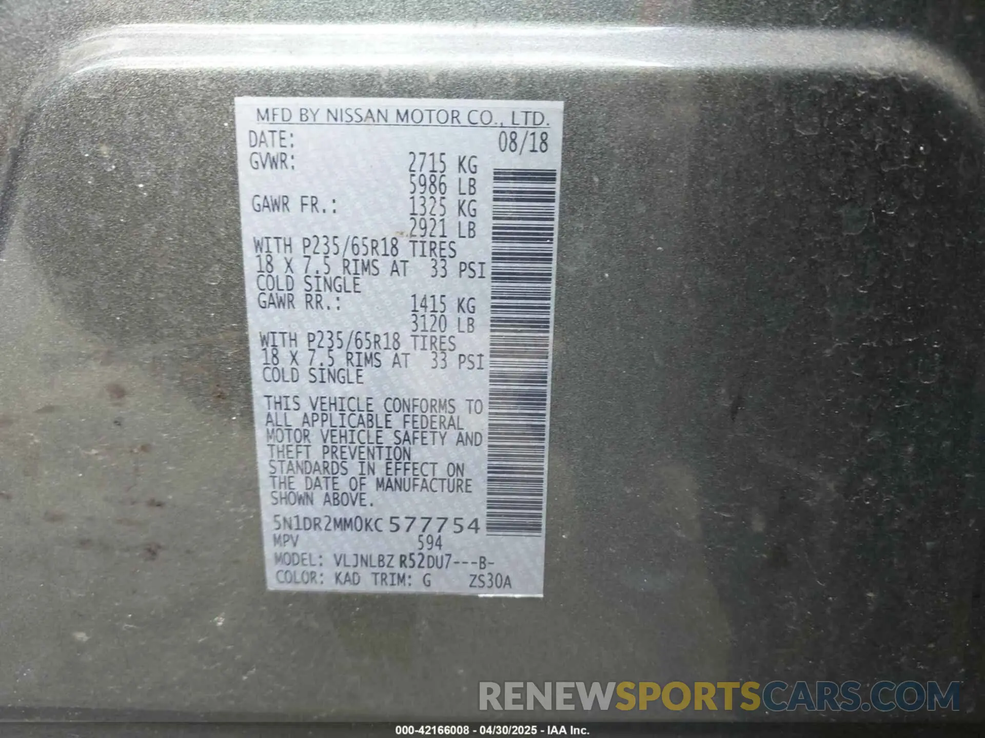 9 Photograph of a damaged car 5N1DR2MM0KC577754 NISSAN PATHFINDER 2019