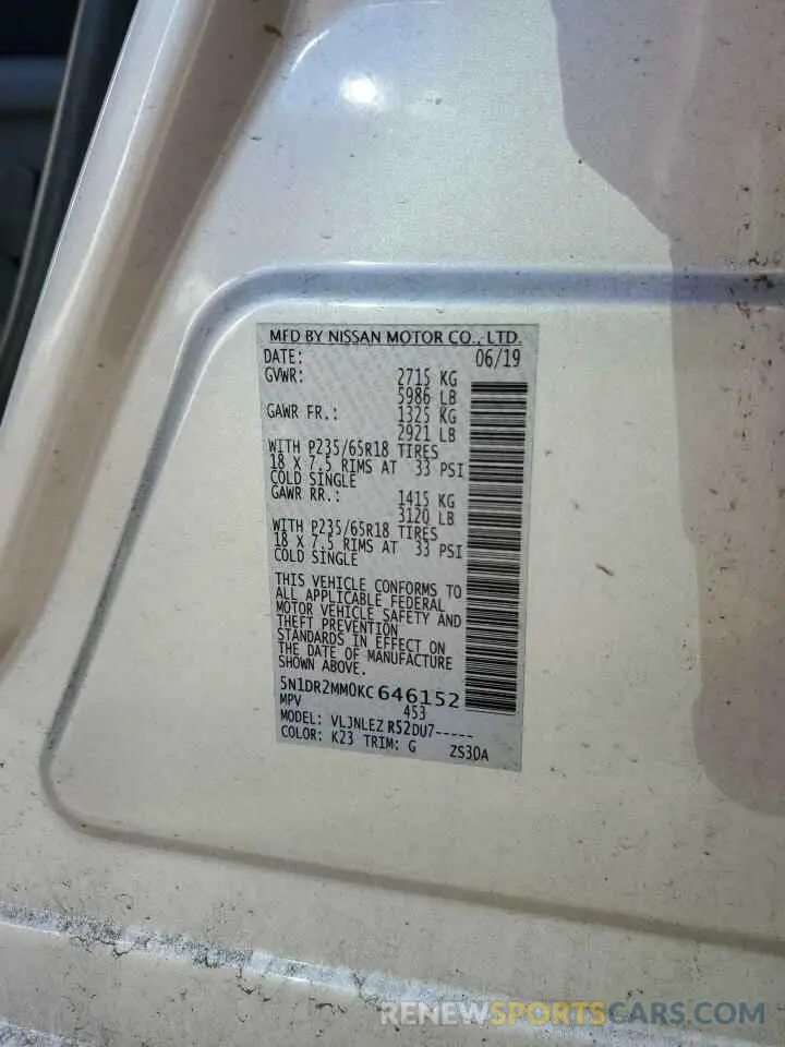 14 Photograph of a damaged car 5N1DR2MM0KC646152 NISSAN PATHFINDER 2019