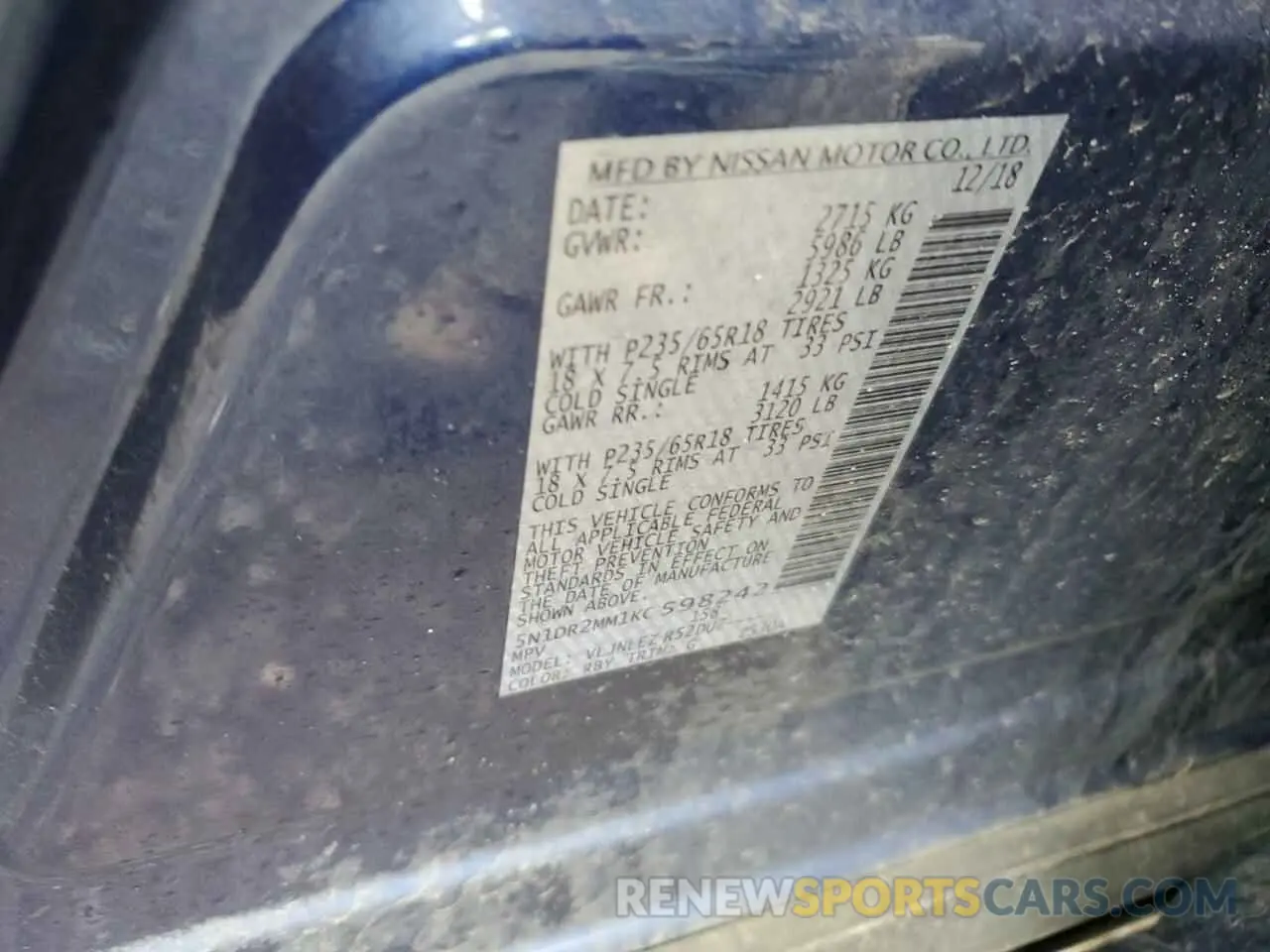 15 Photograph of a damaged car 5N1DR2MM1KC598242 NISSAN PATHFINDER 2019