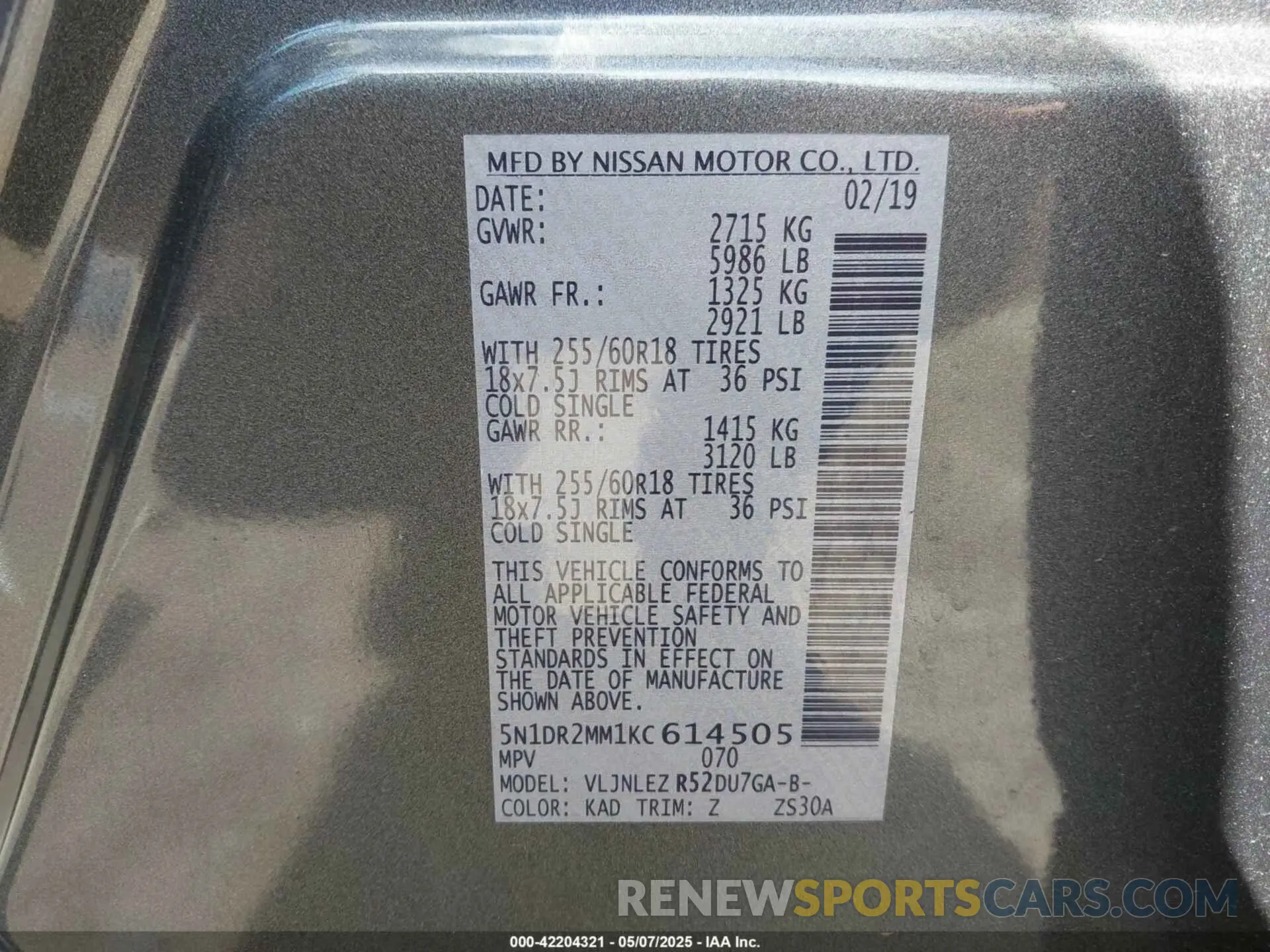 9 Photograph of a damaged car 5N1DR2MM1KC614505 NISSAN PATHFINDER 2019