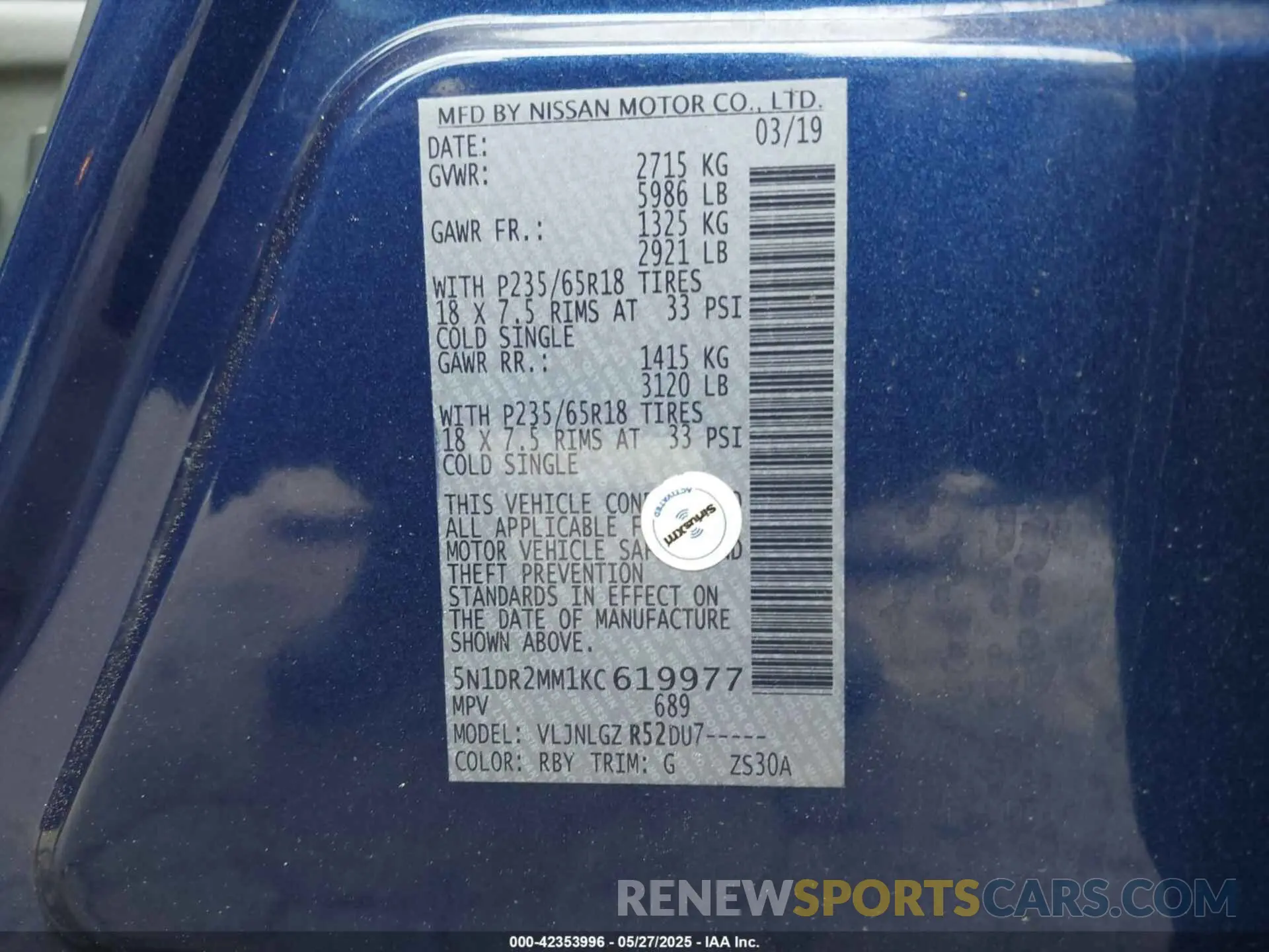 9 Photograph of a damaged car 5N1DR2MM1KC619977 NISSAN PATHFINDER 2019