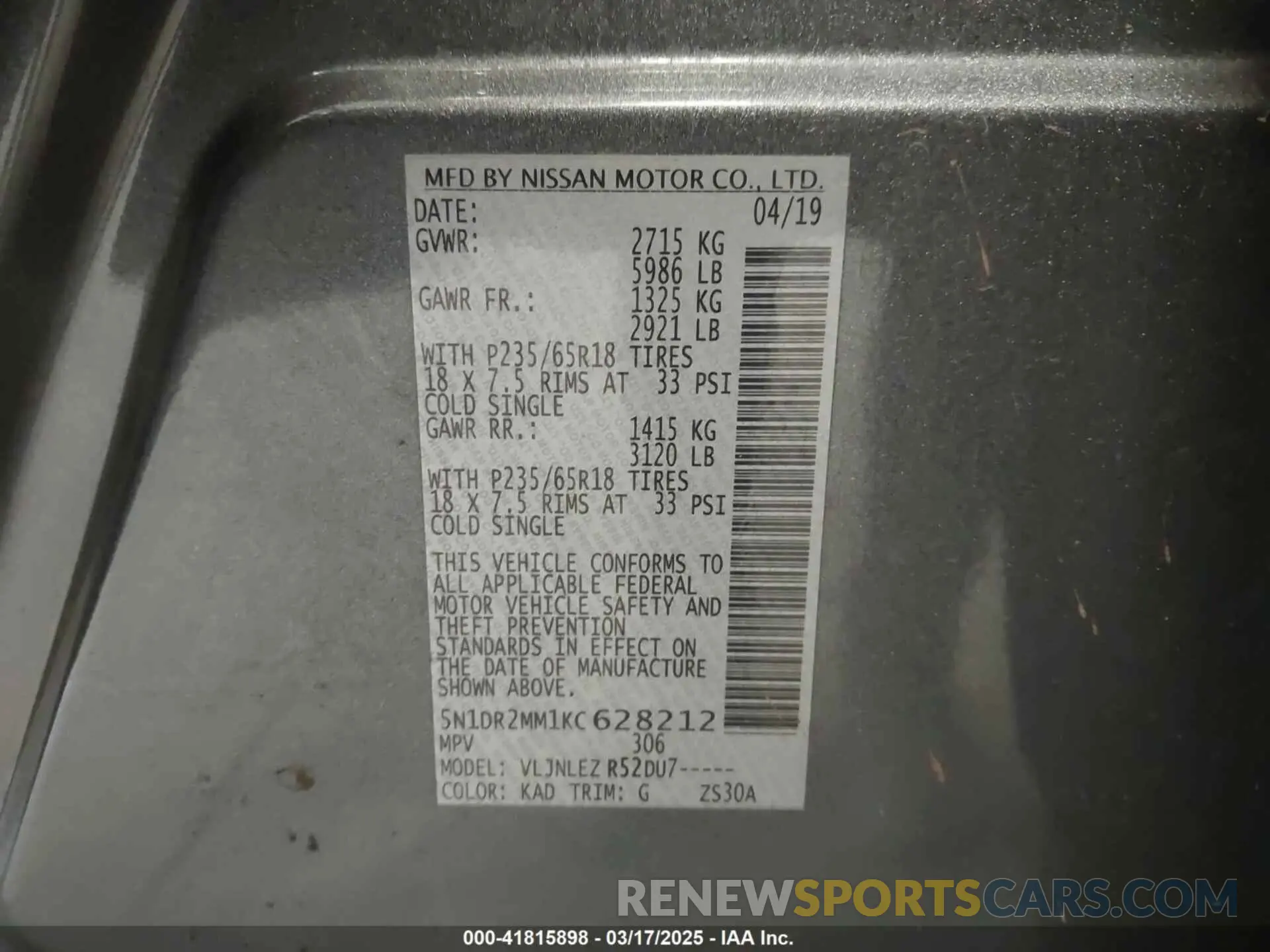 9 Photograph of a damaged car 5N1DR2MM1KC628212 NISSAN PATHFINDER 2019