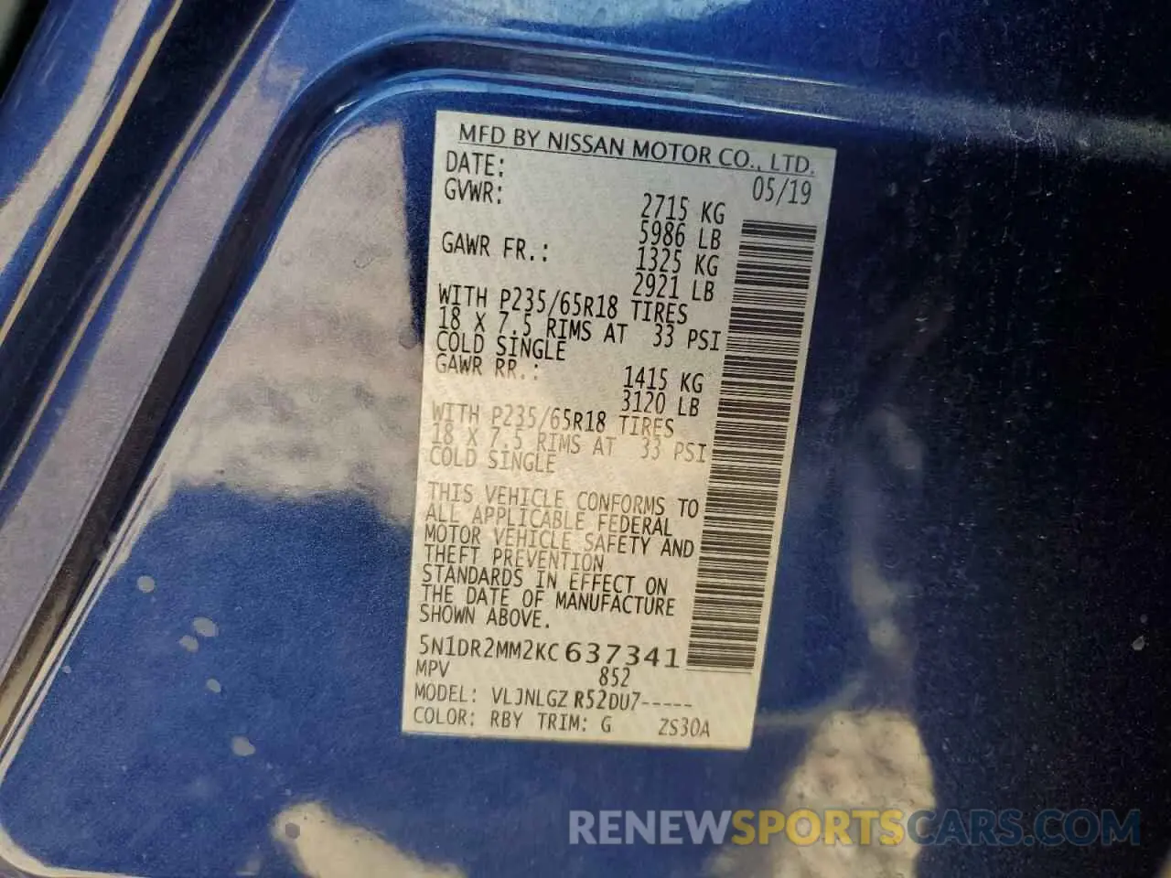 13 Photograph of a damaged car 5N1DR2MM2KC637341 NISSAN PATHFINDER 2019