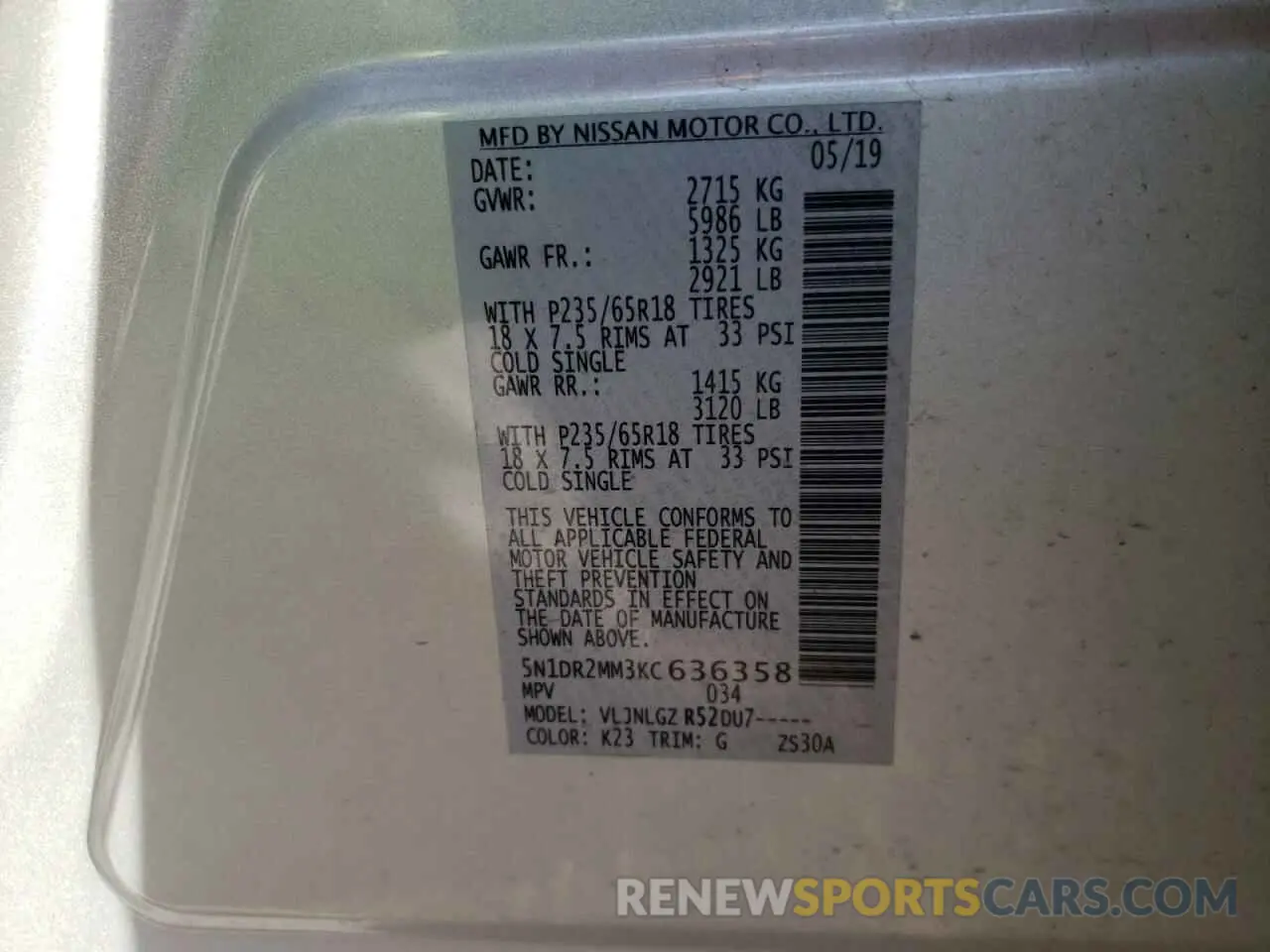 13 Photograph of a damaged car 5N1DR2MM3KC636358 NISSAN PATHFINDER 2019