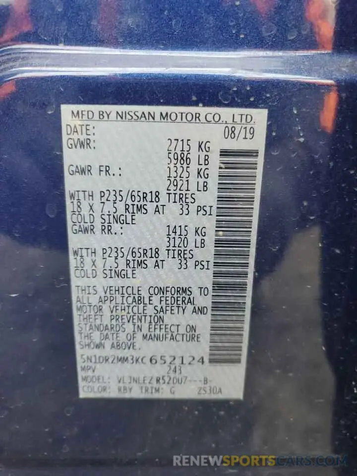 13 Photograph of a damaged car 5N1DR2MM3KC652124 NISSAN PATHFINDER 2019