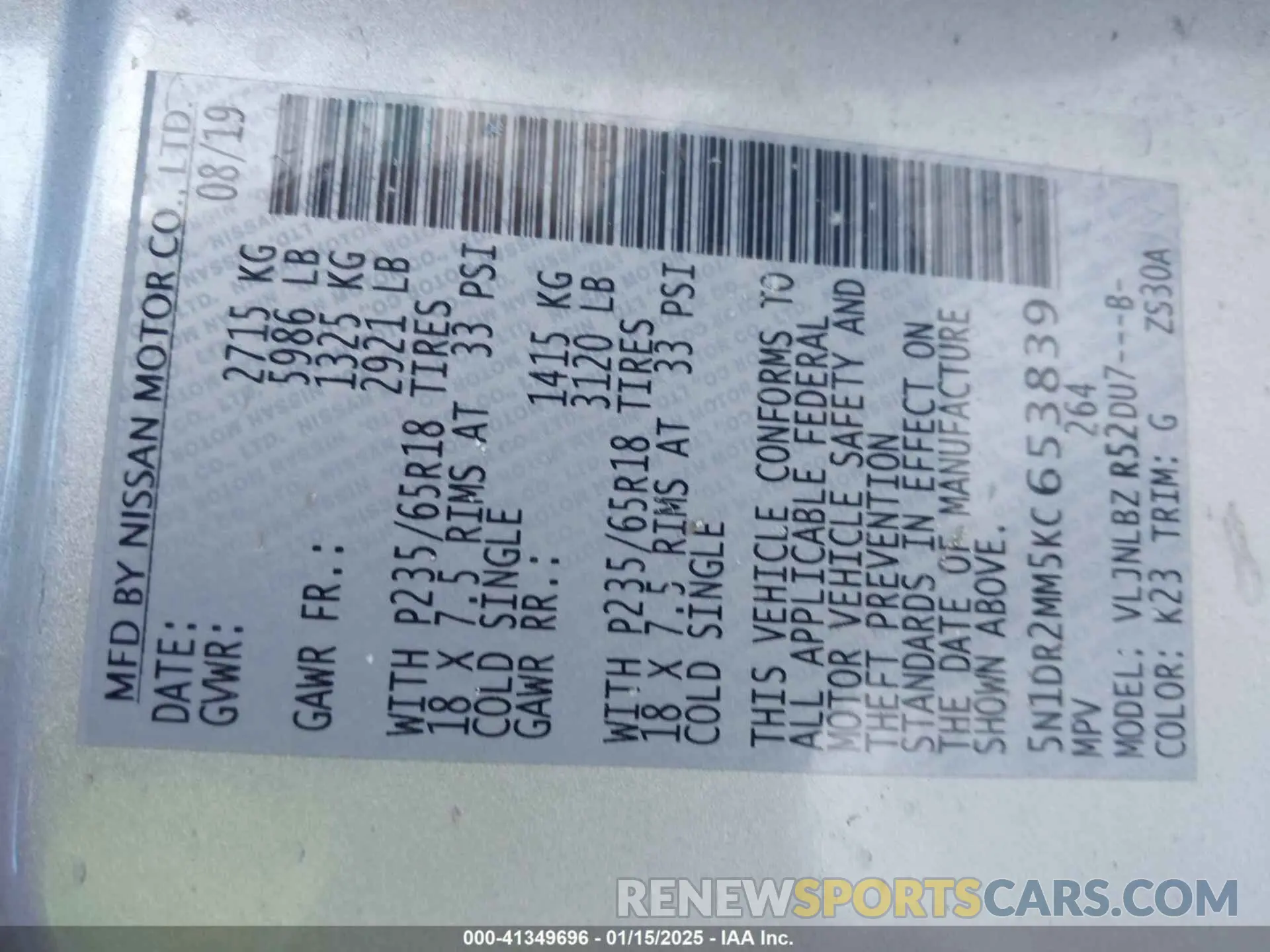 9 Photograph of a damaged car 5N1DR2MM5KC653839 NISSAN PATHFINDER 2019